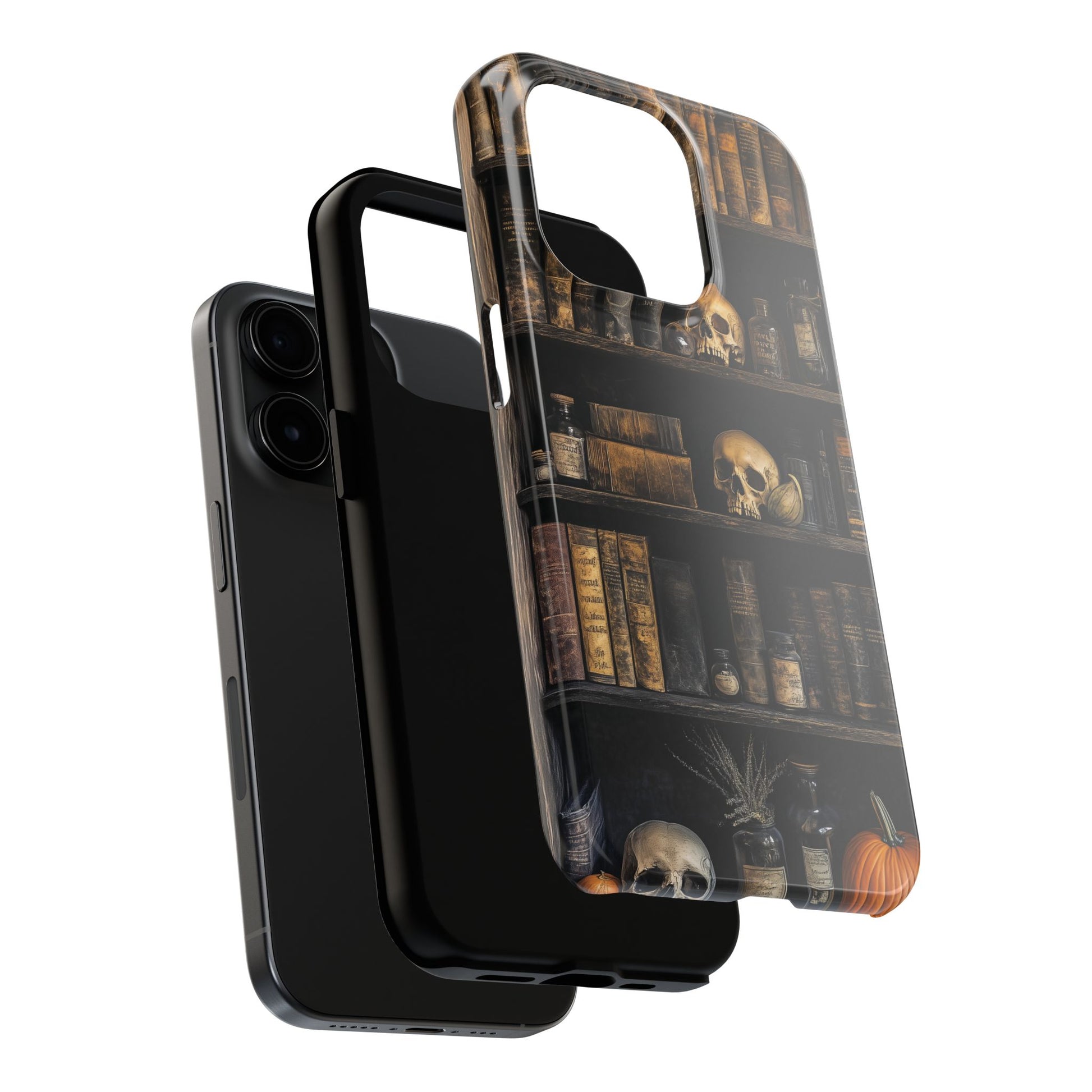 Goth Gothic Apothecary Bookcase Skulls Dark Academia floral Black Halloween Pumpkins Samsung Galaxy Apple iPhone 15 Pro Max Case S24 S23 D