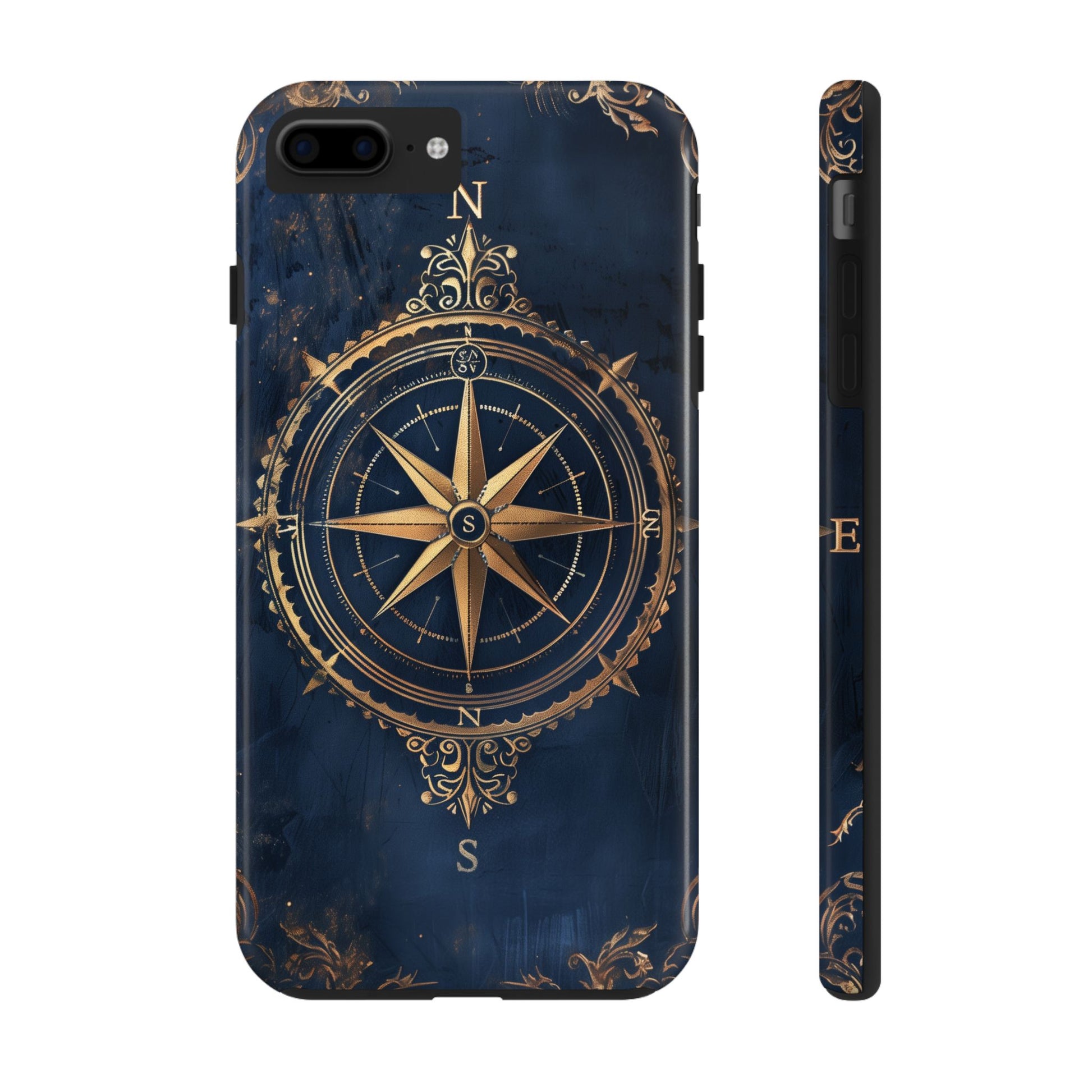Golden Compass Rose Phone Case, Dark Blue Nautical Design, Unique Maritime Smartphone Cover, Stylish Accessory, Perfect for Travel Lovers