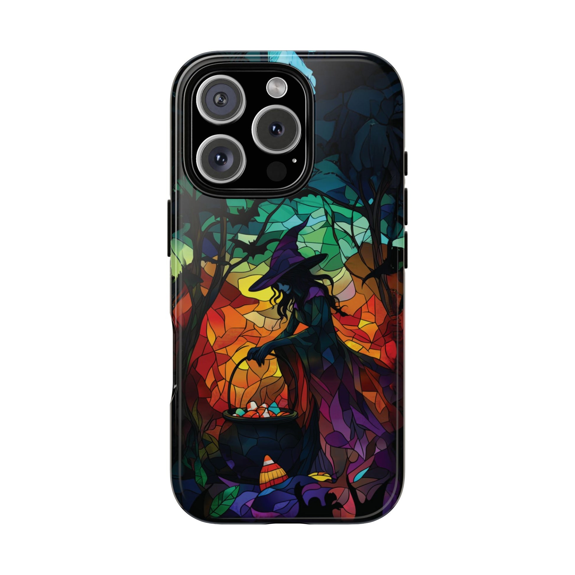 Halloween Witch Stained Glass Dark Academia Spooky Fall Witchy Pumpkin Bats Seasonal Fall Mosaic Case iPhone 13 14 15 16 Pro Max