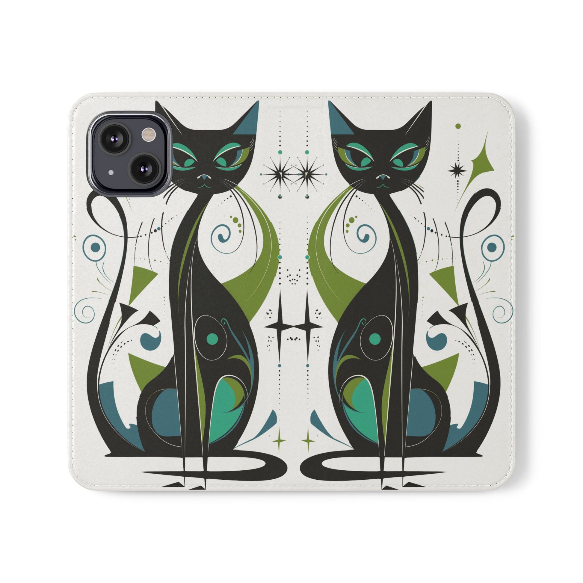 Mid-Century Modern Flip Case, Mid Mod Phone Case, Atomic Cats Case, Retro Chic Smartphone Cover, Android, Apple, Samsung Atomic Cats