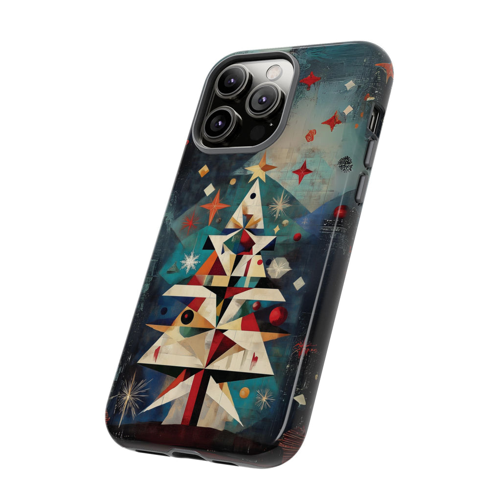 Mosaic Festive Christmas Tree Art Deco Stained Glass Phone Case Rankin Bass Style MidMod Design iPhone 13 14 15 16 Pro Max Pixel Galaxy