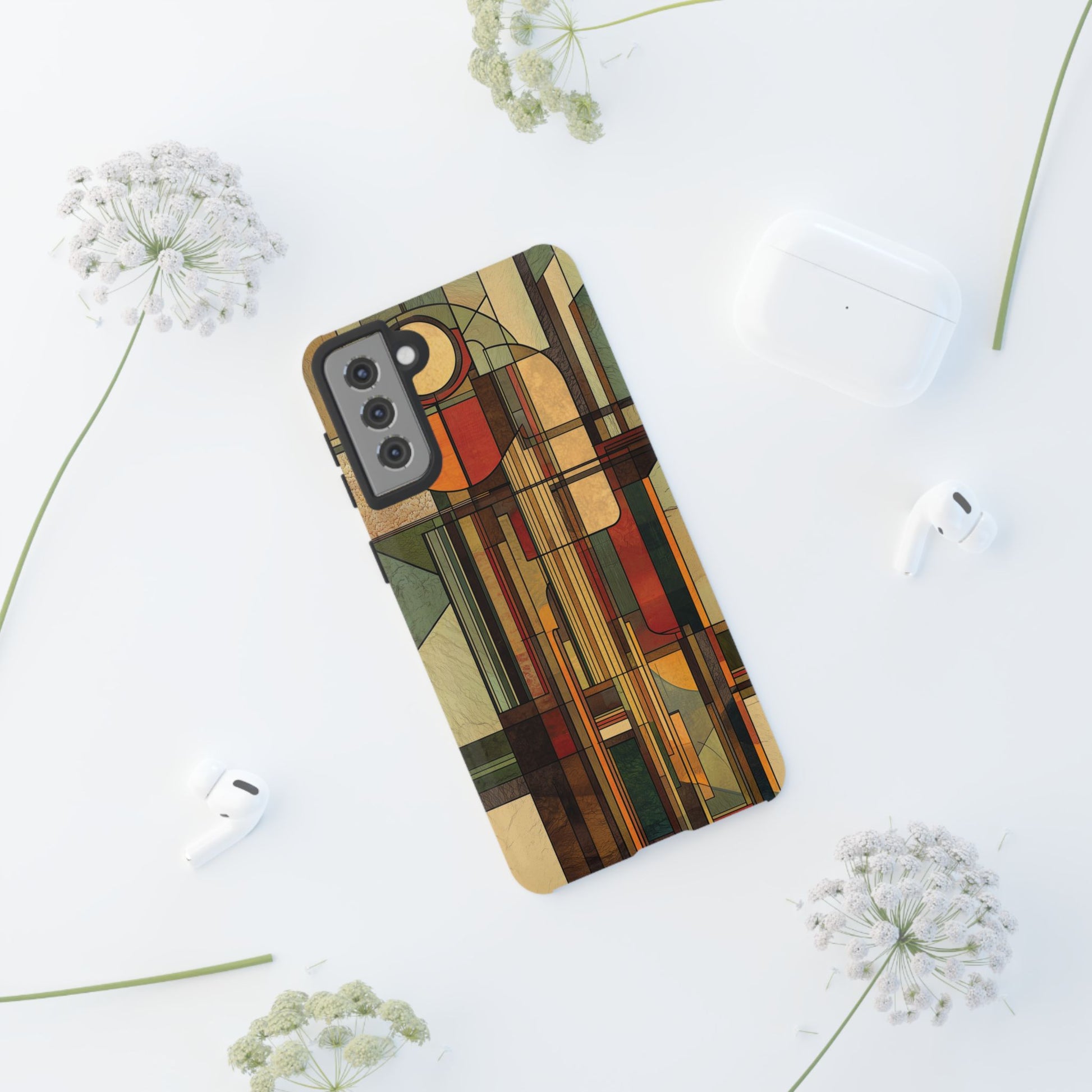 Prairie Style Frank Lloyd Wright Inspired Usonian Phone Case Geometric Stained Glass Art Deco 13 14 15 16 iPhone Pro Max Galaxy Pixel