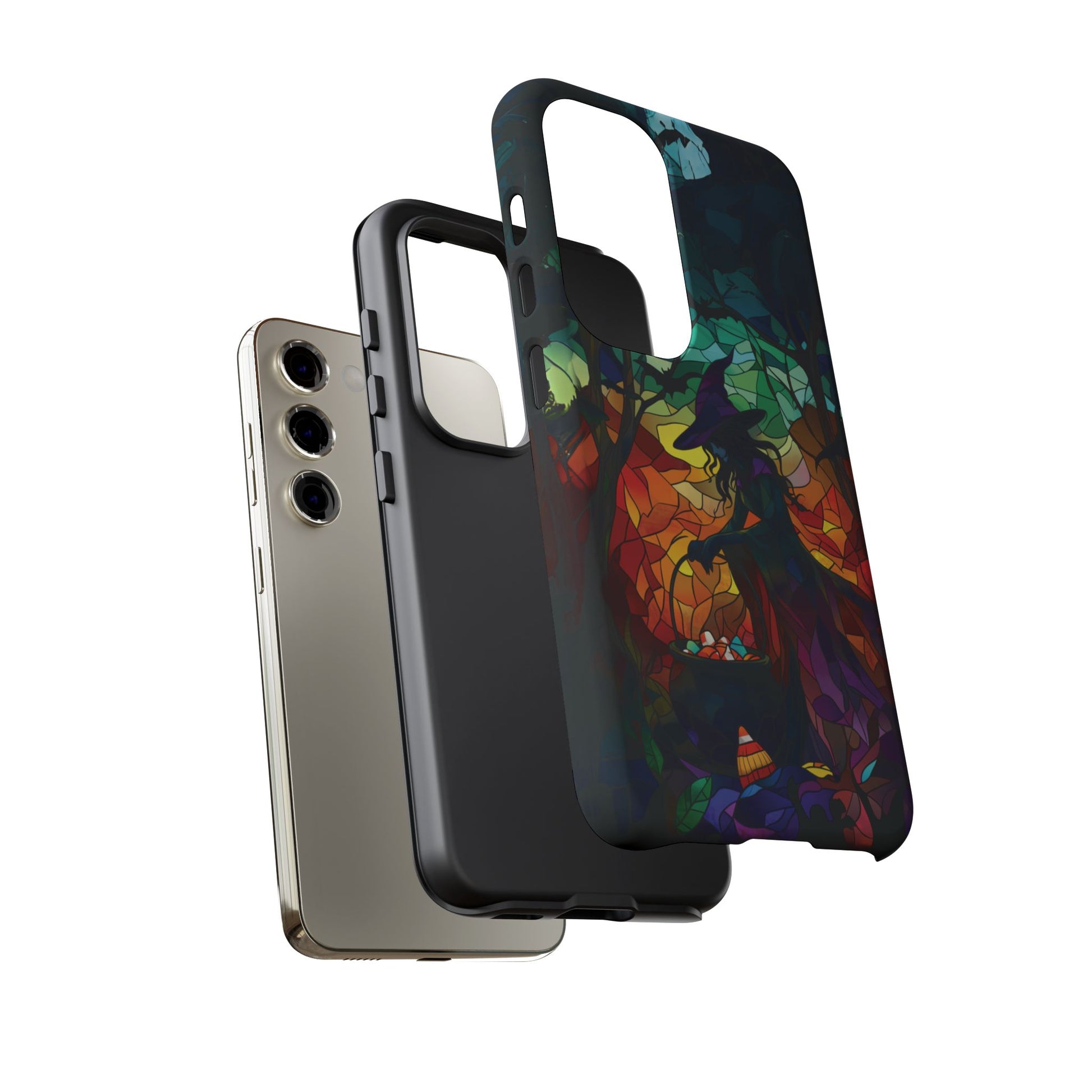 Halloween Witch Stained Glass Dark Academia Spooky Fall Witchy Pumpkin Bats Seasonal Fall Mosaic Case iPhone 13 14 15 16 Pro Max