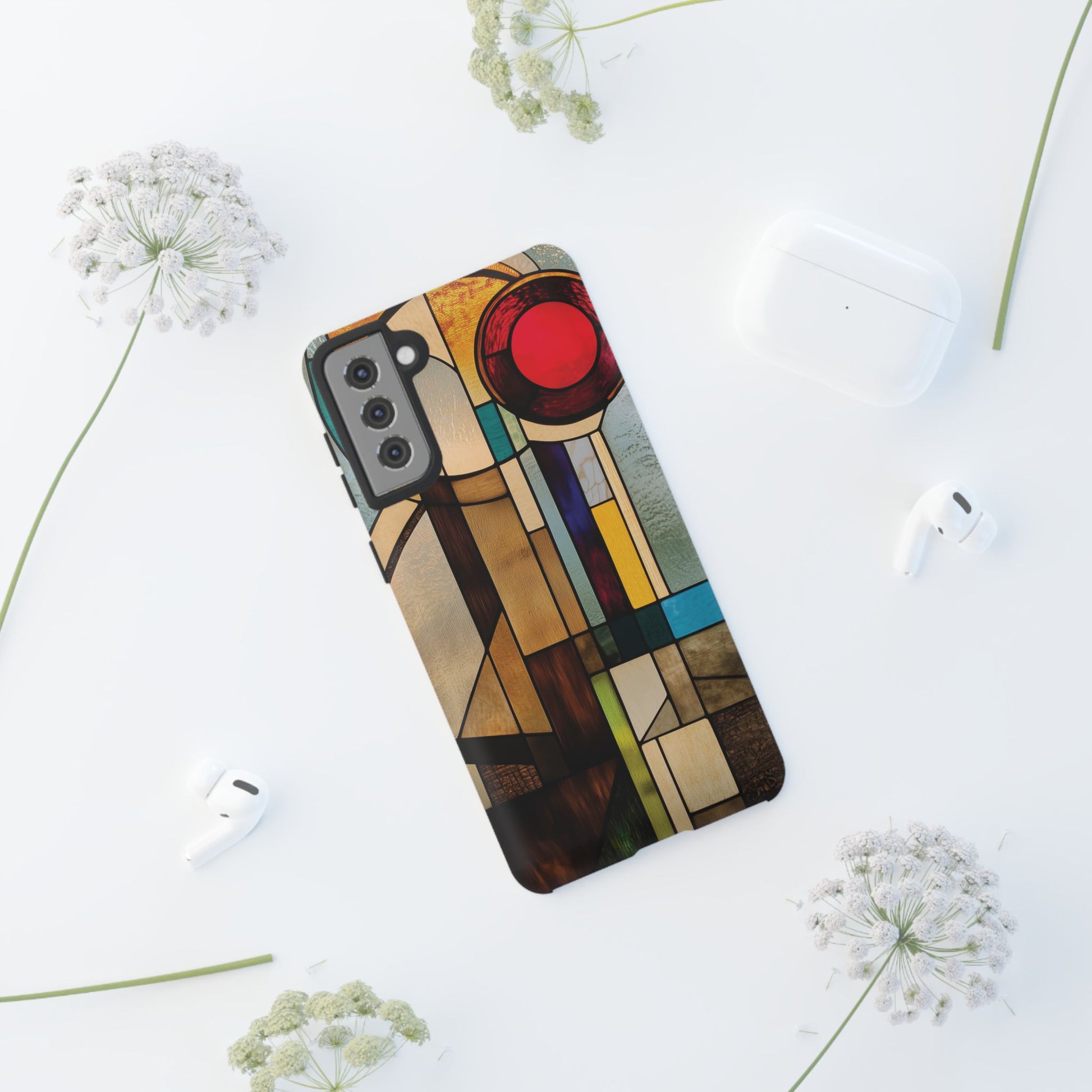 Stained Art Deco Glass Phone Case Frank Lloyd Wright Cottage Core Usonian Prairie Style Geometric Stylish  iPhone 14 15 16 Pro