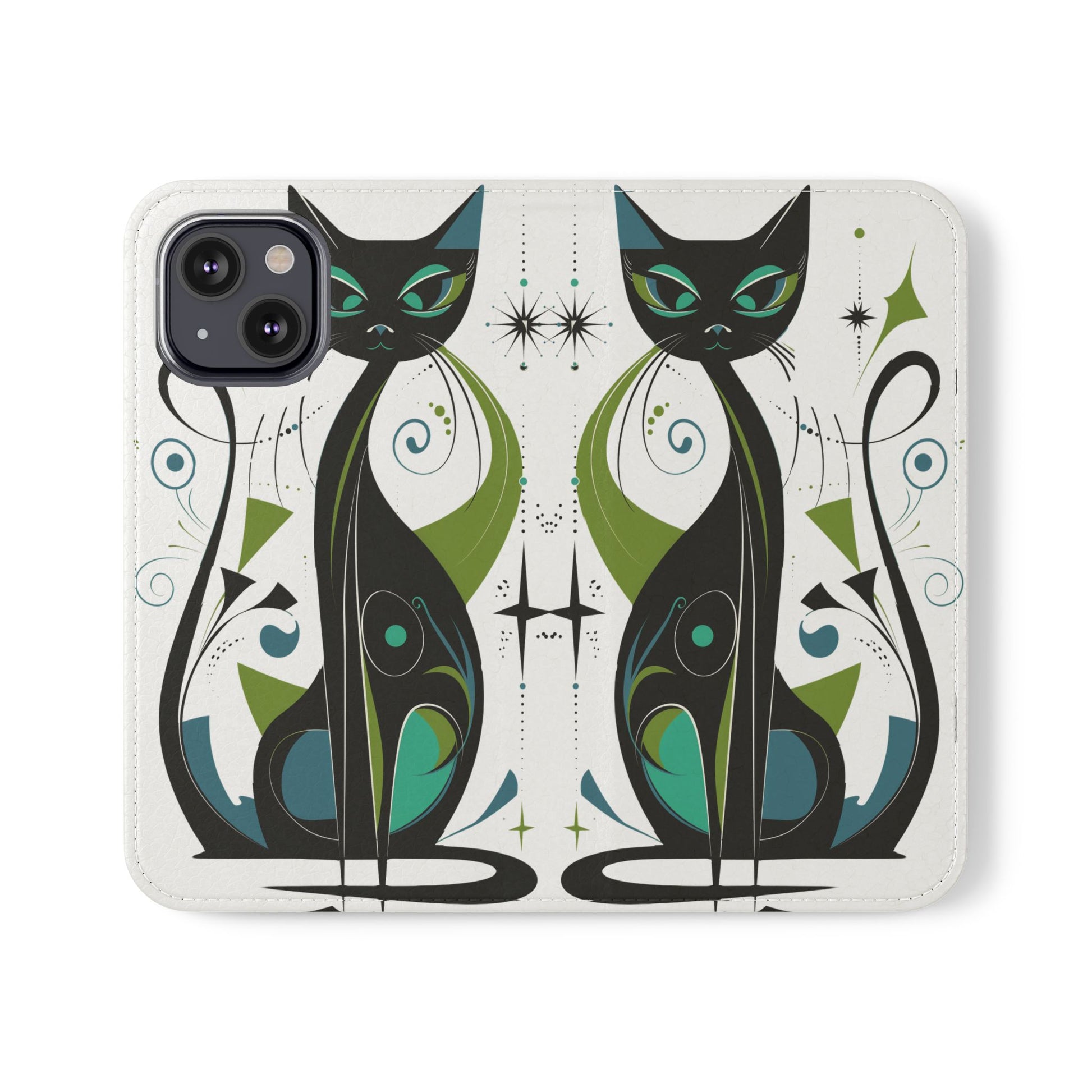 Mid-Century Modern Flip Case, Mid Mod Phone Case, Atomic Cats Case, Retro Chic Smartphone Cover, Android, Apple, Samsung Atomic Cats