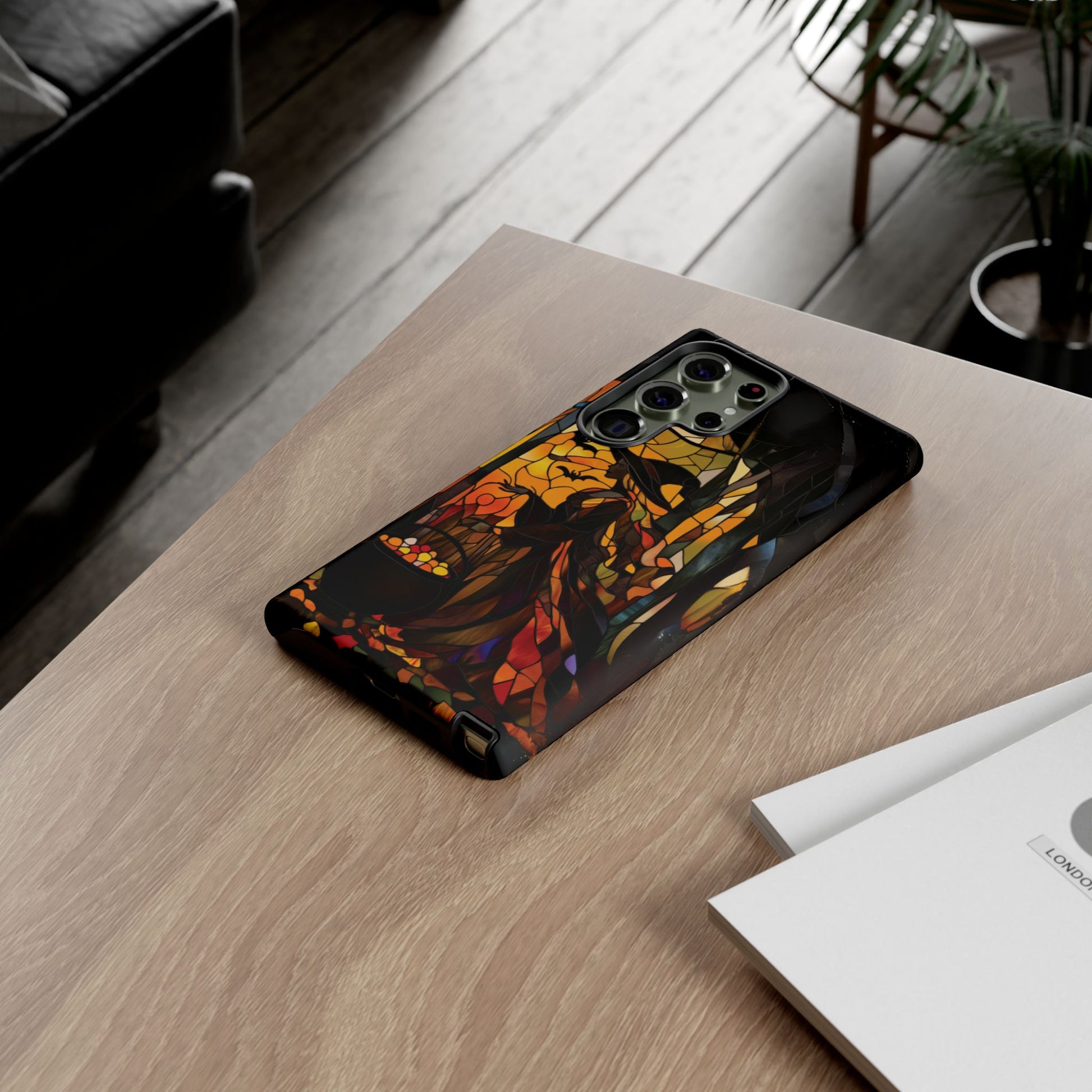 Halloween Witch Stained Glass Effect Dark Academia Spooky Fall Witchy Pumpkin Bats Seasonal Fall Mosaic Case iPhone 13 14 15 16 Pro Max