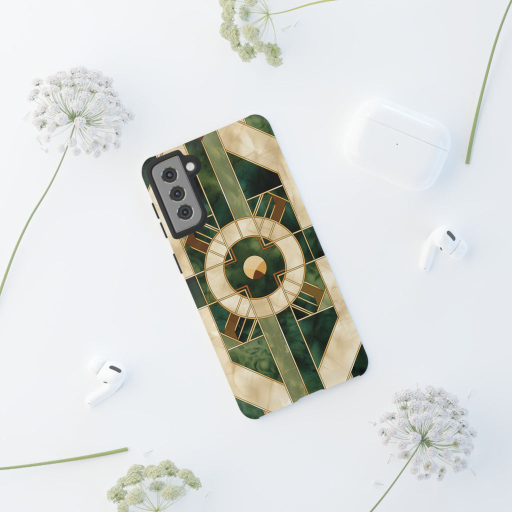 Green Frank Lloyd Wright Inspired Phone Case Geometric Elegance Stained Glass Art Deco Marble Gold 13 14 15 16 iPhone Pro Max Galaxy Pixel