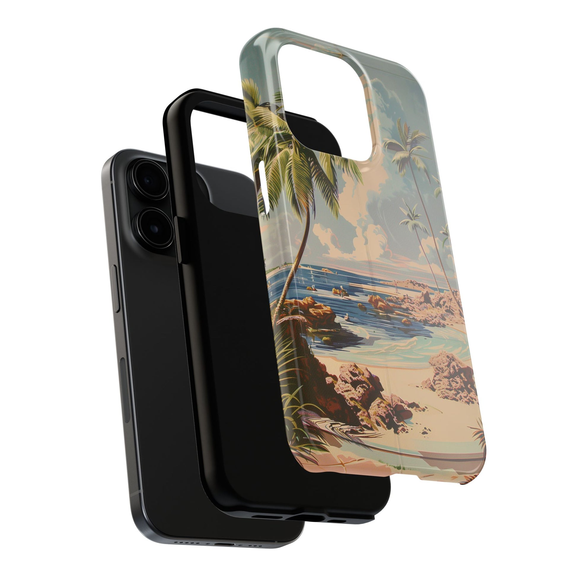 Beach Scene Phone Case Retro Vintage Tropical Ocean Summer Surfing Tiki iPhone 13 14 15 16 Pro Max Galaxy S24