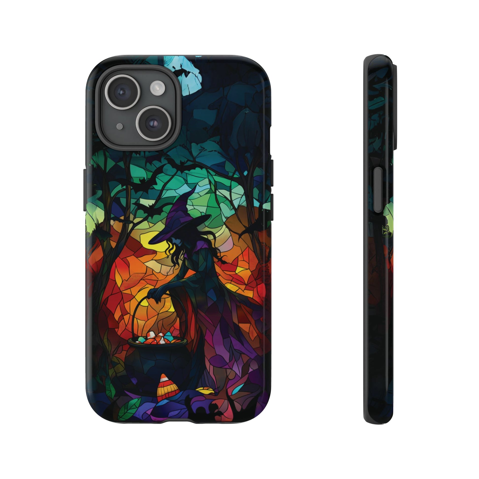 Halloween Witch Stained Glass Dark Academia Spooky Fall Witchy Pumpkin Bats Seasonal Fall Mosaic Case iPhone 13 14 15 16 Pro Max