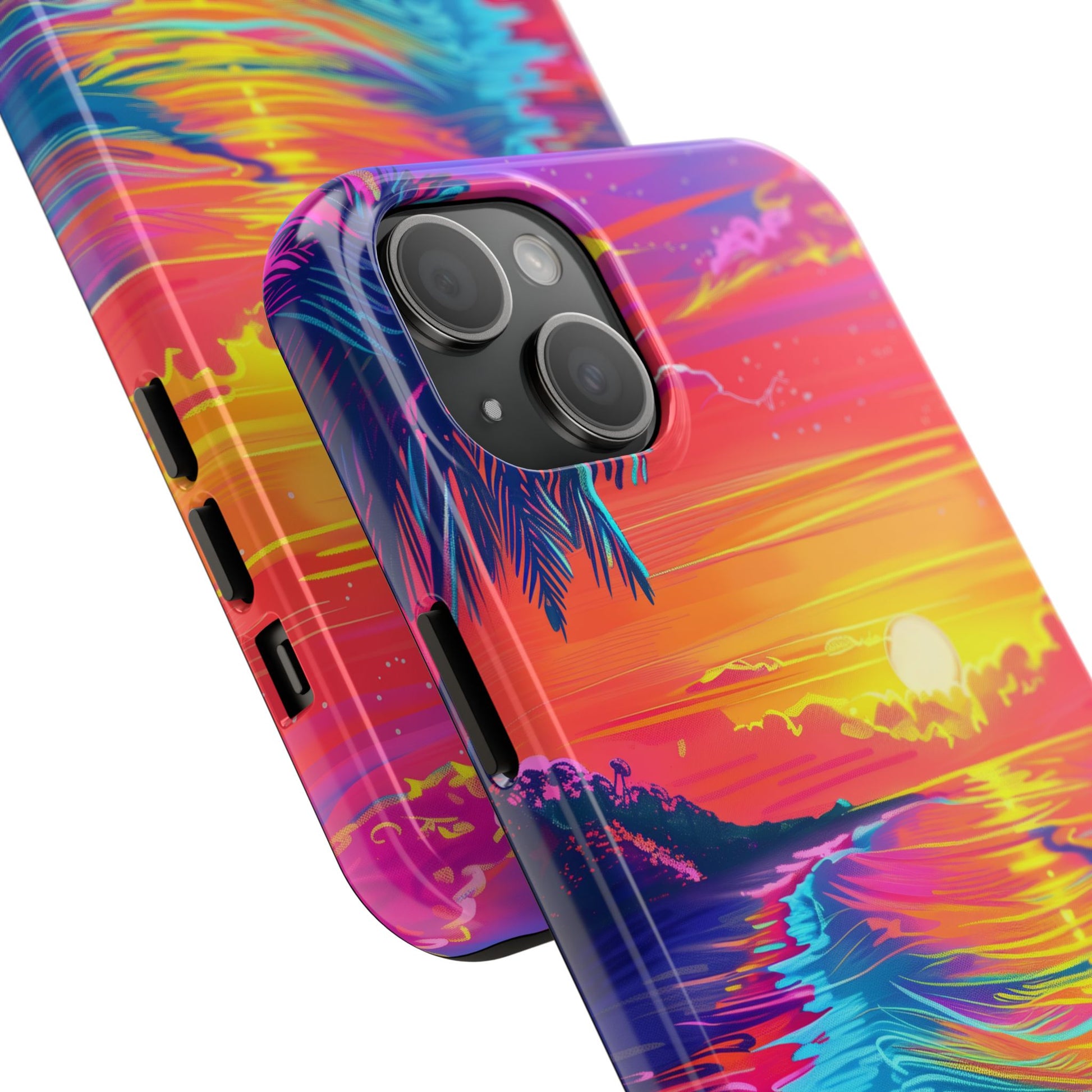 Tough Beach Sunrise Phone Case - Durable Case Lisa Frank Inspired Beach Art - Vibrant Beach Design - Colorful Phone Case for Beach Lovers