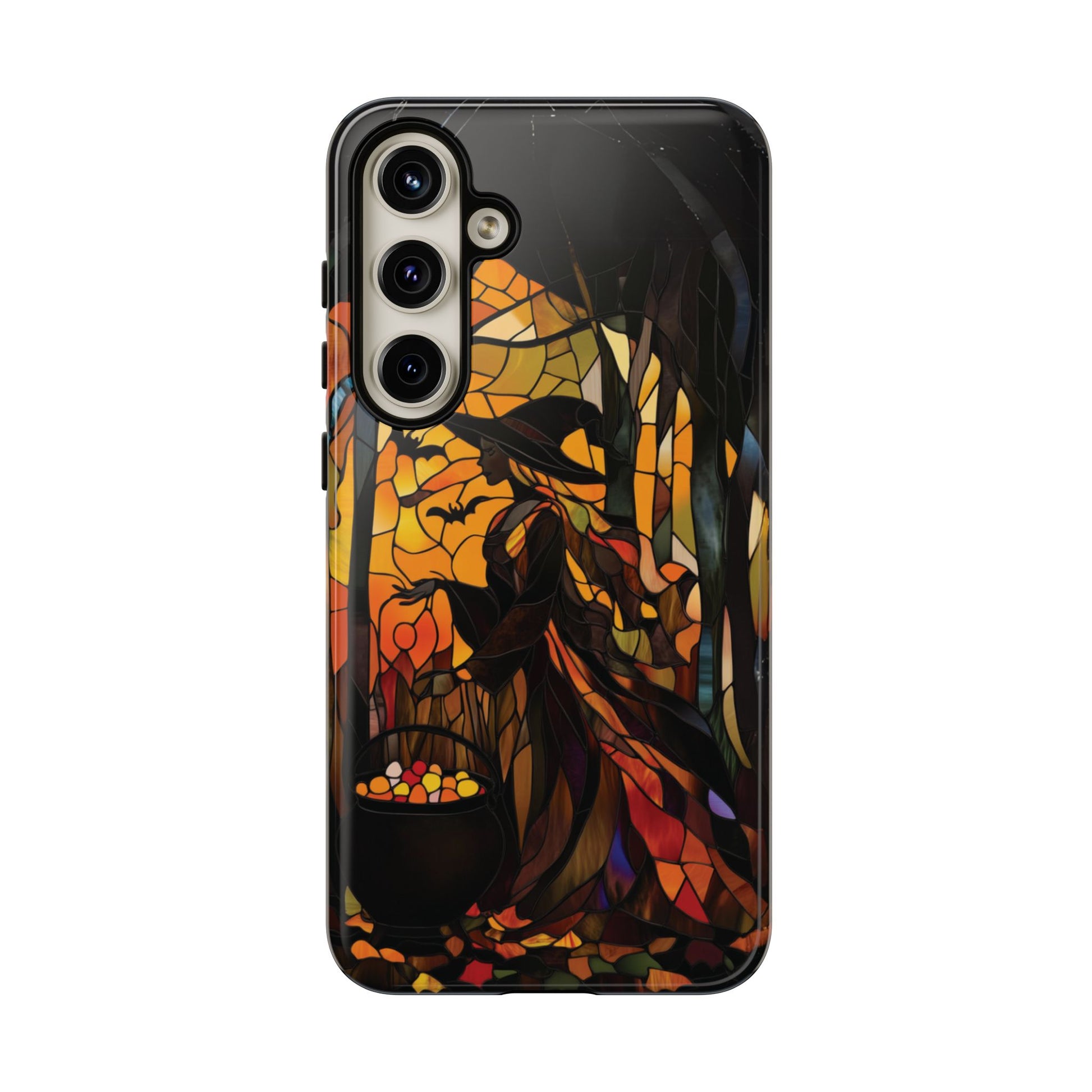 Halloween Witch Stained Glass Effect Dark Academia Spooky Fall Witchy Pumpkin Bats Seasonal Fall Mosaic Case iPhone 13 14 15 16 Pro Max