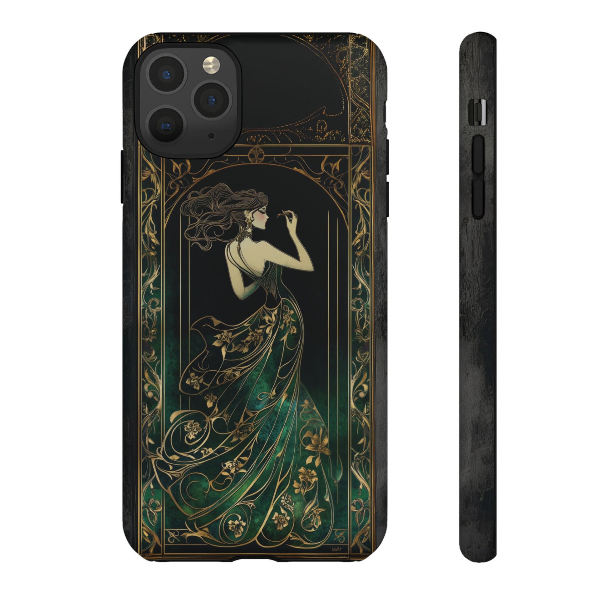 Art Deco Flapper Woman Phone Case 1920s Art Nouveau Design in Emerald & Gold Alphonse Mucha Style Gatsby Style Poster