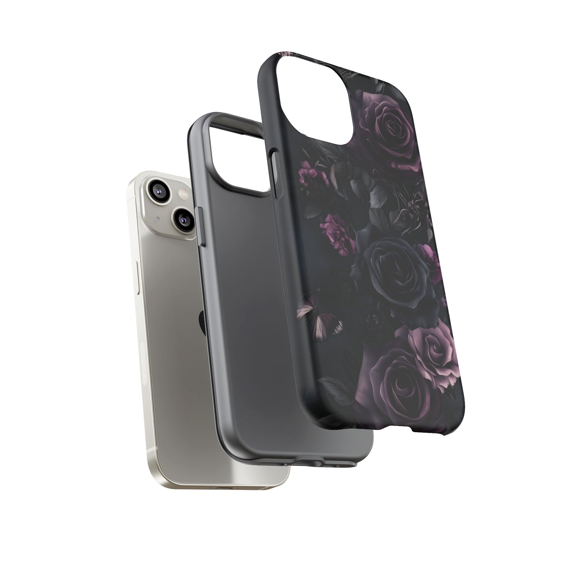 Gothic Floral Phone Case Dark Academia Black Roses Spider Webs Butterflies Witchcraft Night Sky iPhone 13 14 15 16 Pro Max Galaxy Pixel