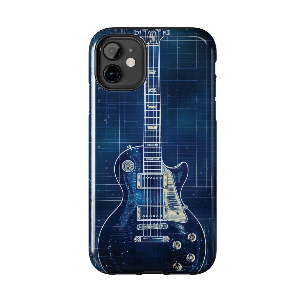 Guitar Phone Case, Guitar Blueprint iPhone Cover, Vintage Guitar Design, Custom iPhone Covers, Rock Music Phone Accessories, Musician Gift