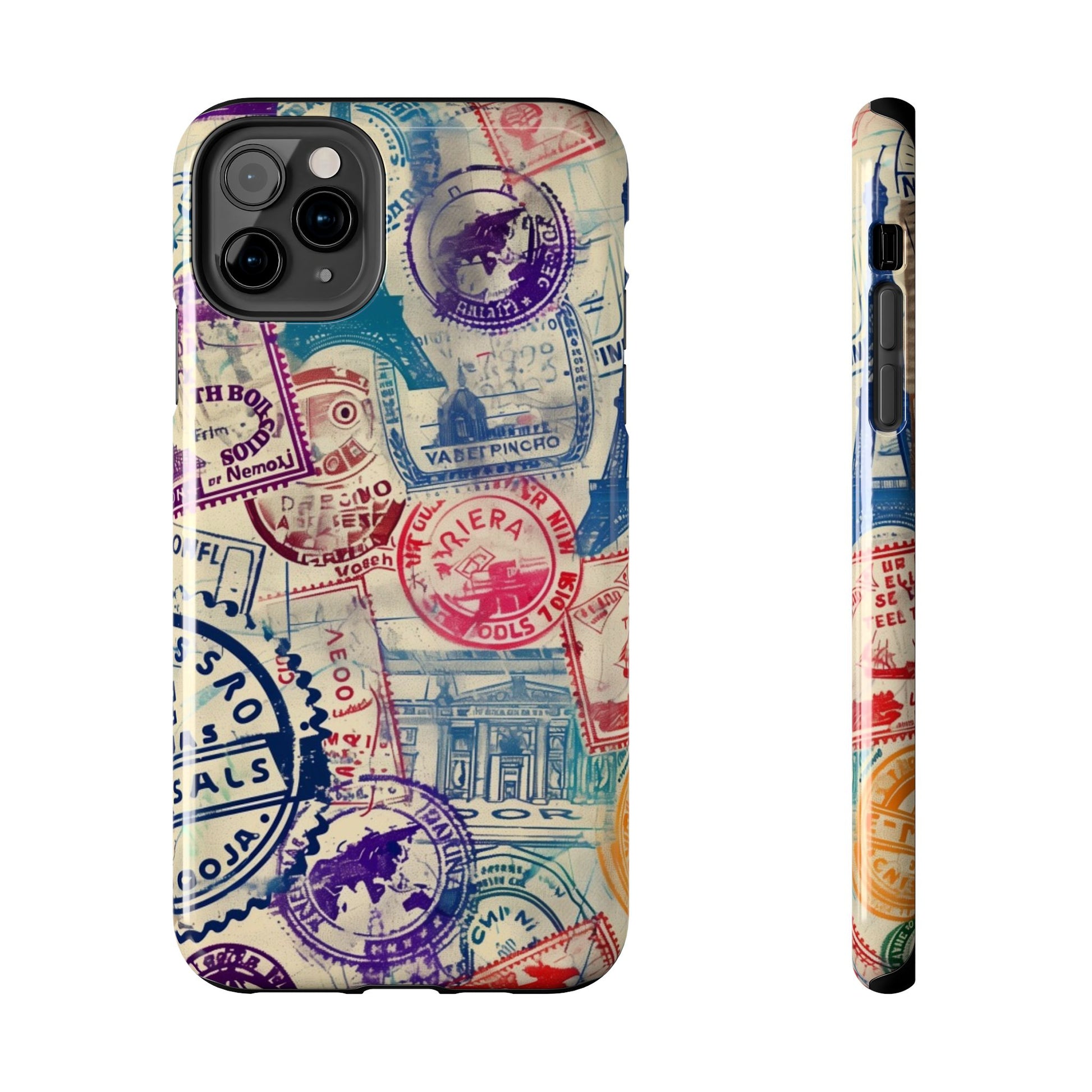 Travel Stamps Tough Phone Case - Durable Vintage Travel Stamps Design - Adventure Inspired Phone Case - Protective Case with travel stamps