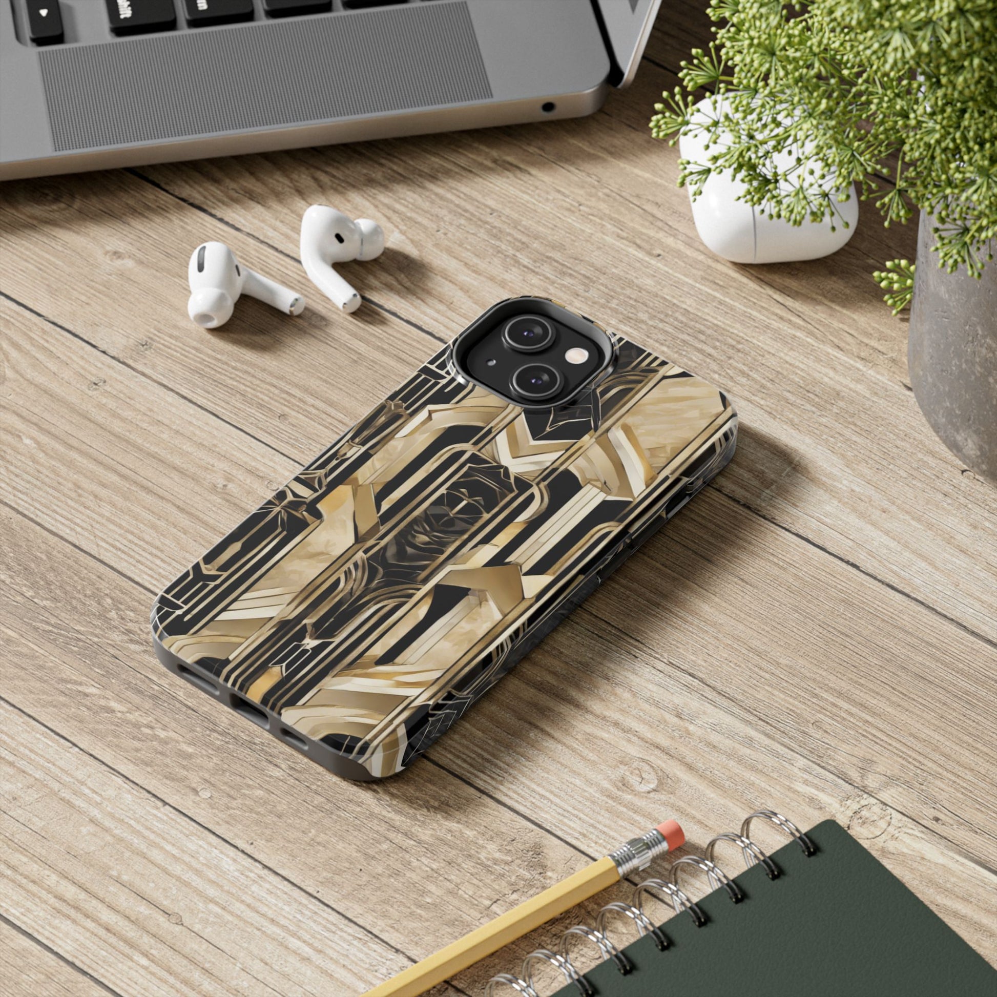 Gold Art Deco Inspired Durable Phone Case - Stylish and Sturdy Protection for Your Device