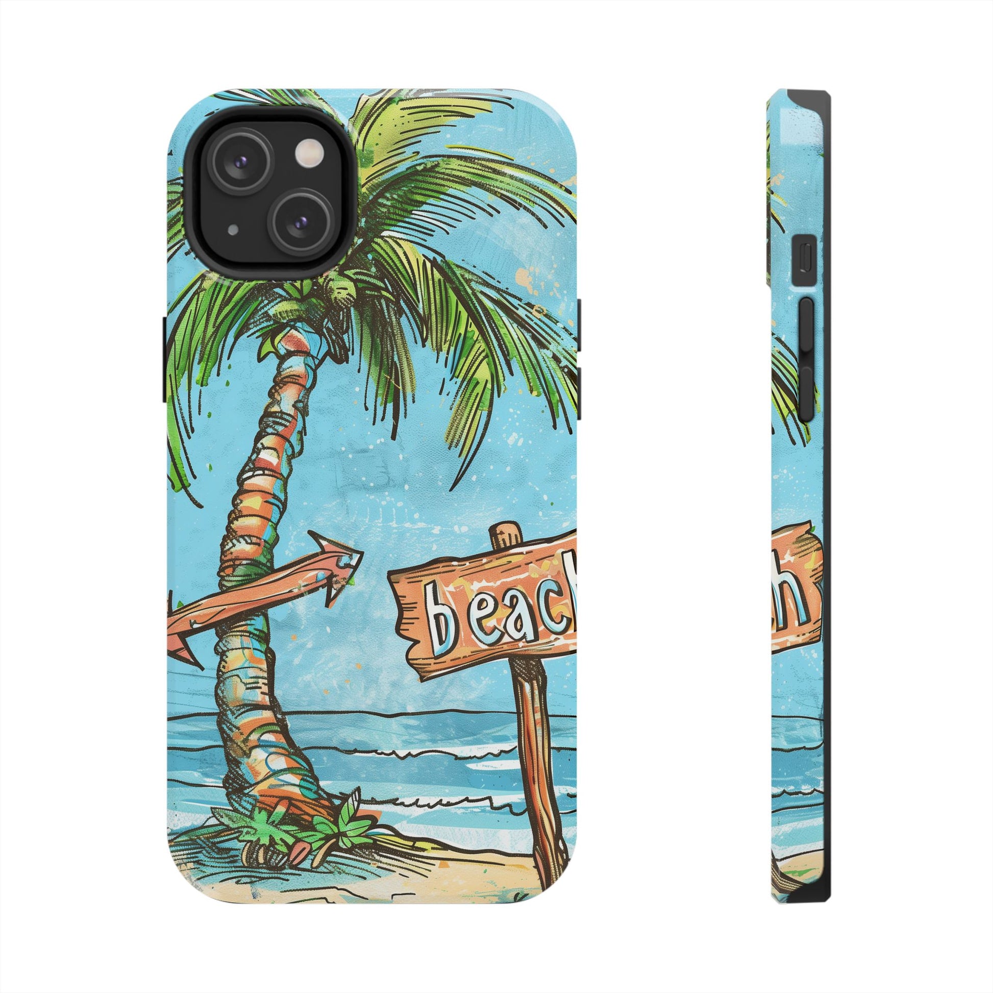 Durable Phone Case with Beach Scene and Palm Tree - Tropical Paradise Protective Cover
