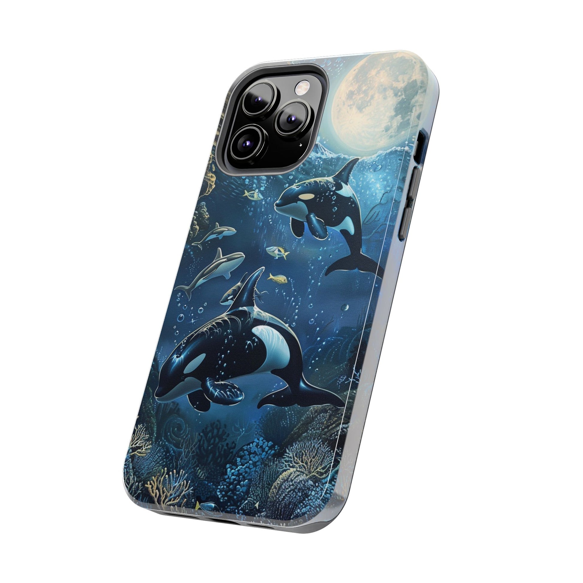 Orca Killer Whale Phone Case Ocean Moonlight Coral Reef Marine Life iPhone 13 14 15 16 pro max Sealife Oceanology Scuba Diving