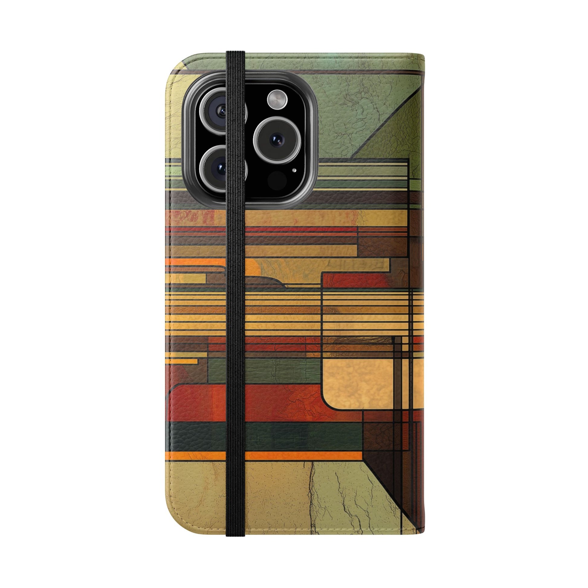 Art Deco Flip Case Prairie Style Stained Glass Inspired by Frank Lloyd Wright, Phone Covers, Colorful Protective Accessories, Unique