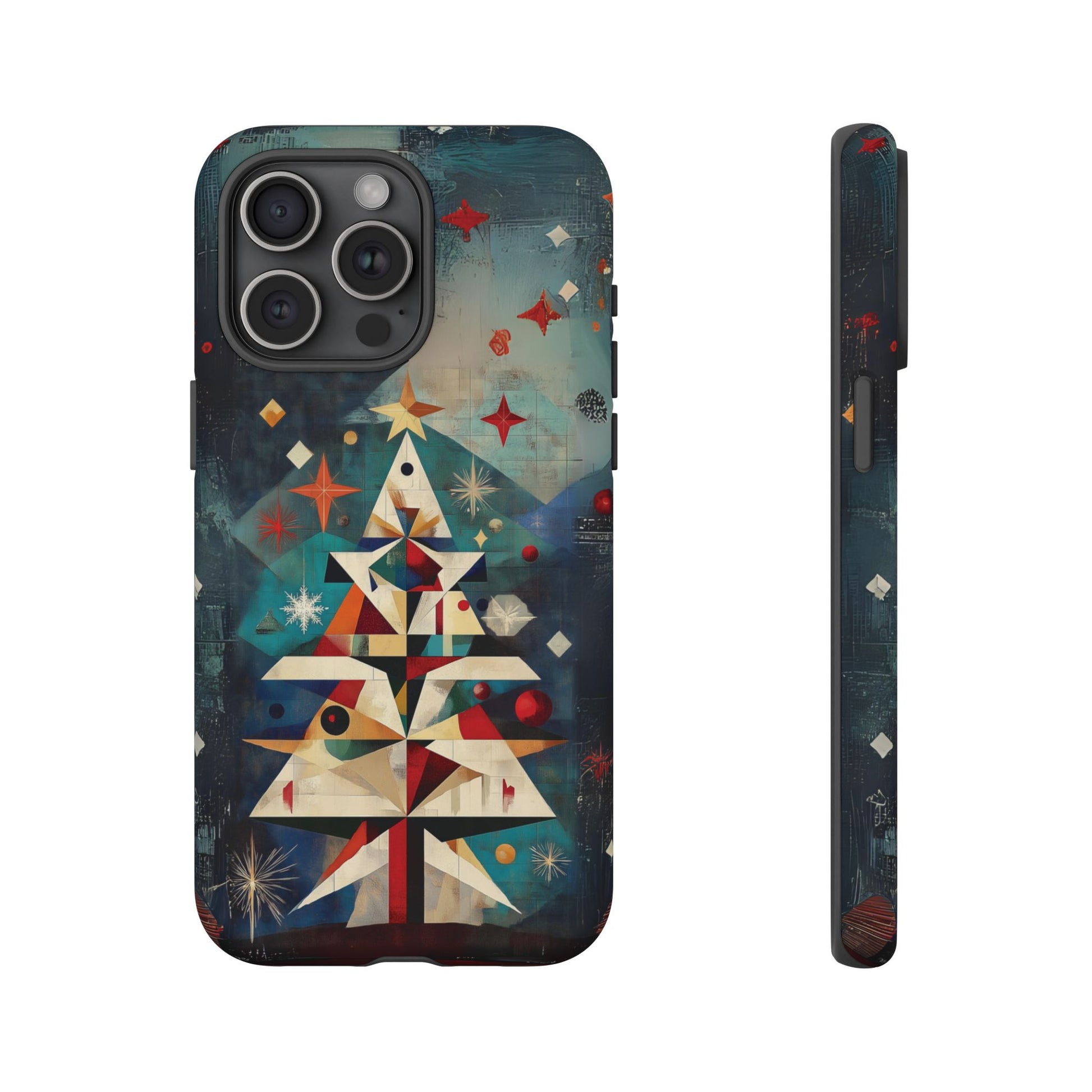 Mosaic Festive Christmas Tree Art Deco Stained Glass Phone Case Rankin Bass Style MidMod Design iPhone 13 14 15 16 Pro Max Pixel Galaxy