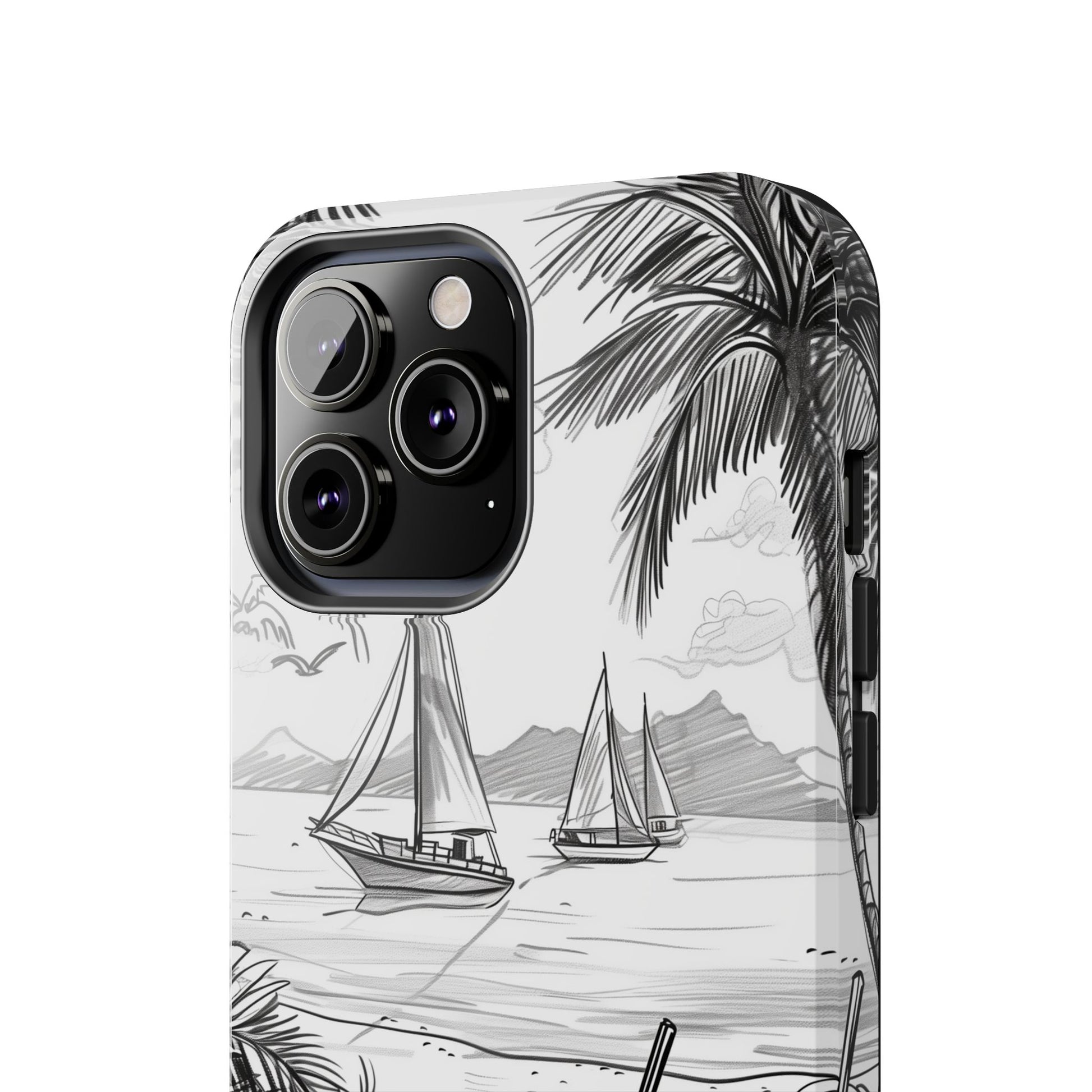 Beach Vibes Phone Case: Hand-Drawn Tiki Drinks & Tropical Paradise Design