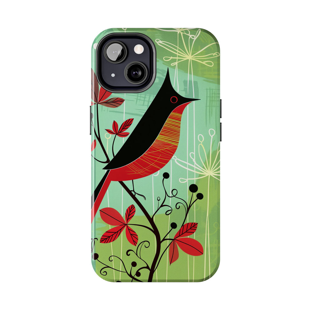 Mid Century Modern Animal Phone Case, Atomic Birds, Bird Iphone Case,Earth Tone Colors, Retro Style Smartphone Cover, iphone 14 Case, Apple