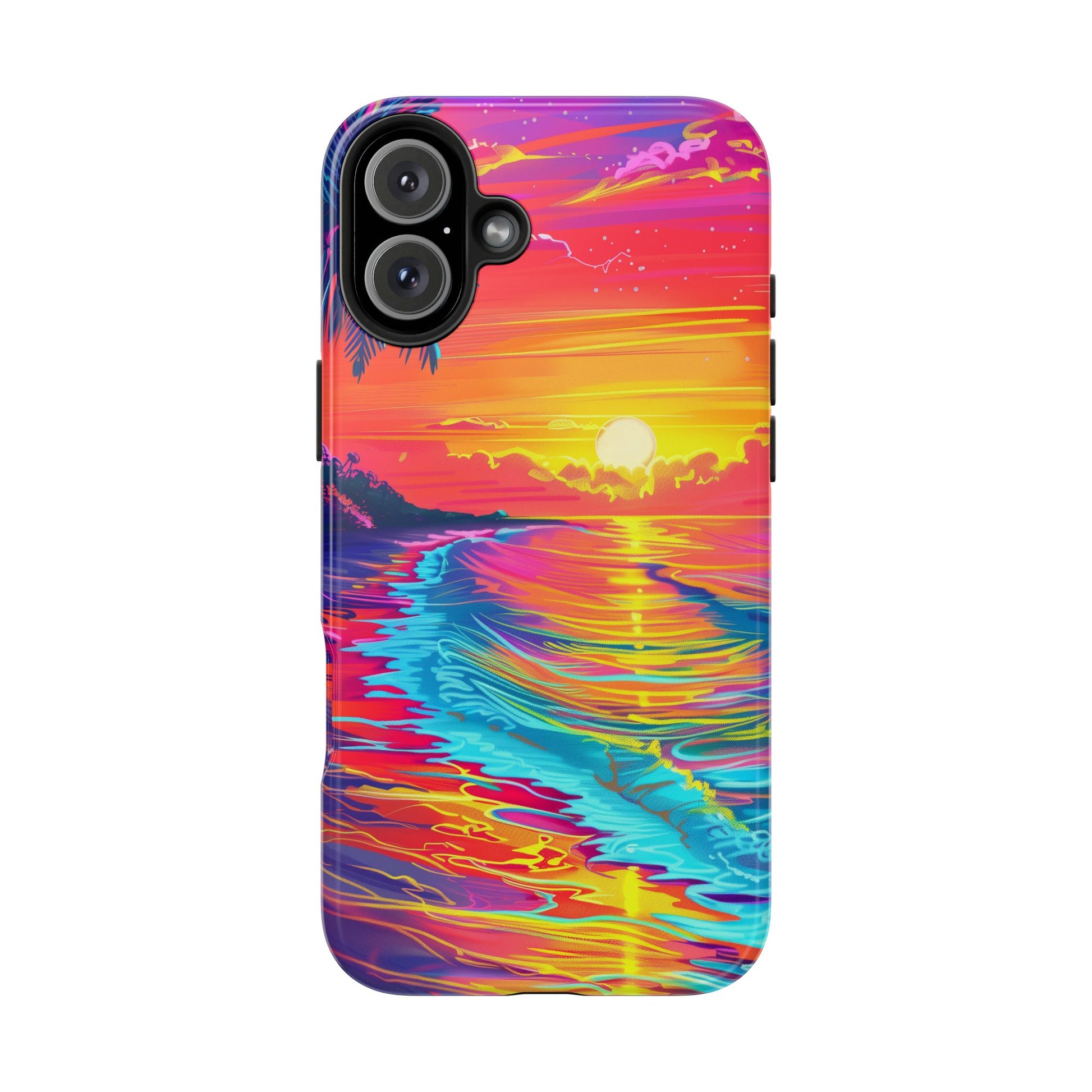 Tough Beach Sunrise Phone Case - Durable Case Lisa Frank Inspired Beach Art - Vibrant Beach Design - Colorful Phone Case for Beach Lovers