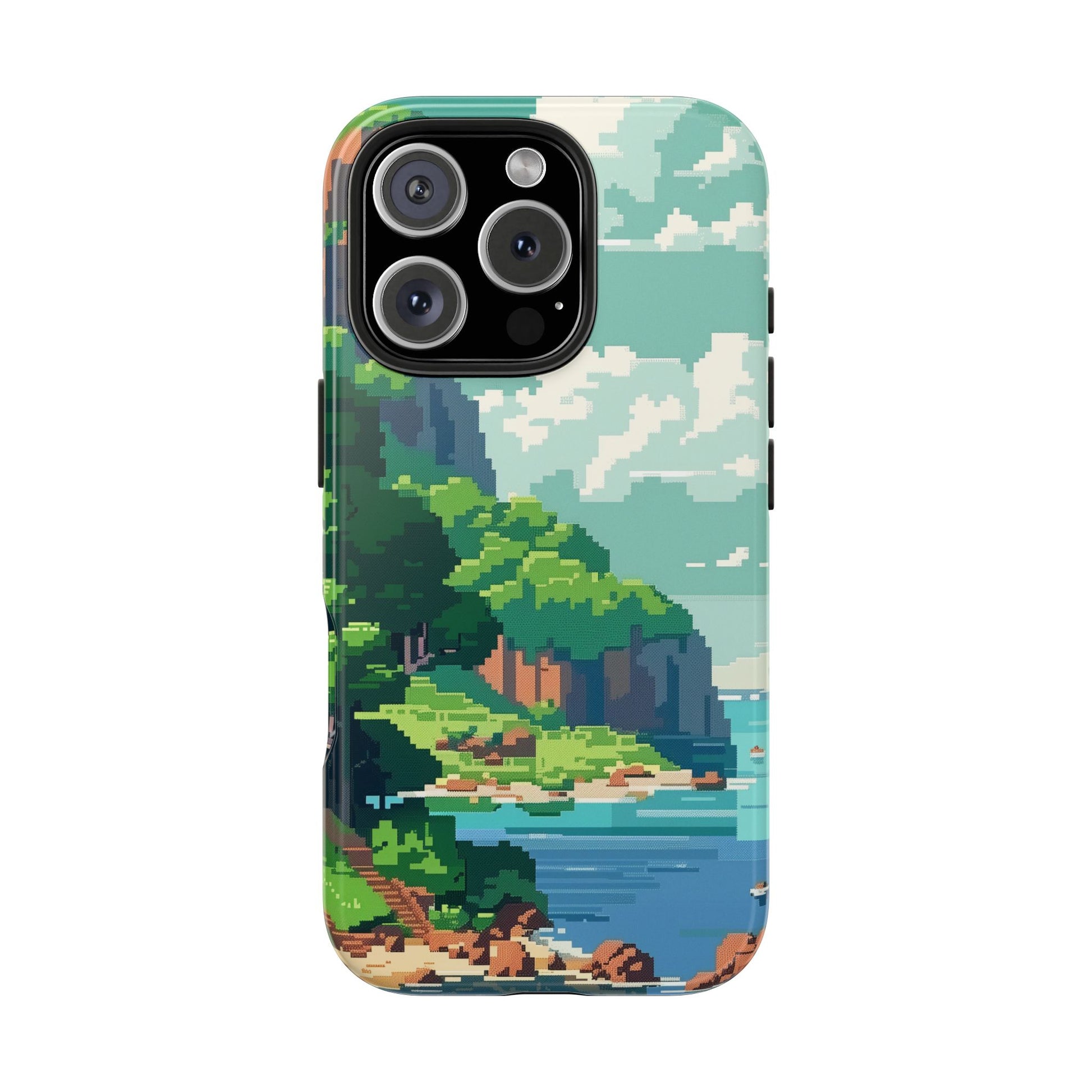 Pixel Art Video Game Landscapes Phone Case, Retro Gaming Pixelated Design, Geeky Gamer Phone Cover, Unique Video Game Art Accessories