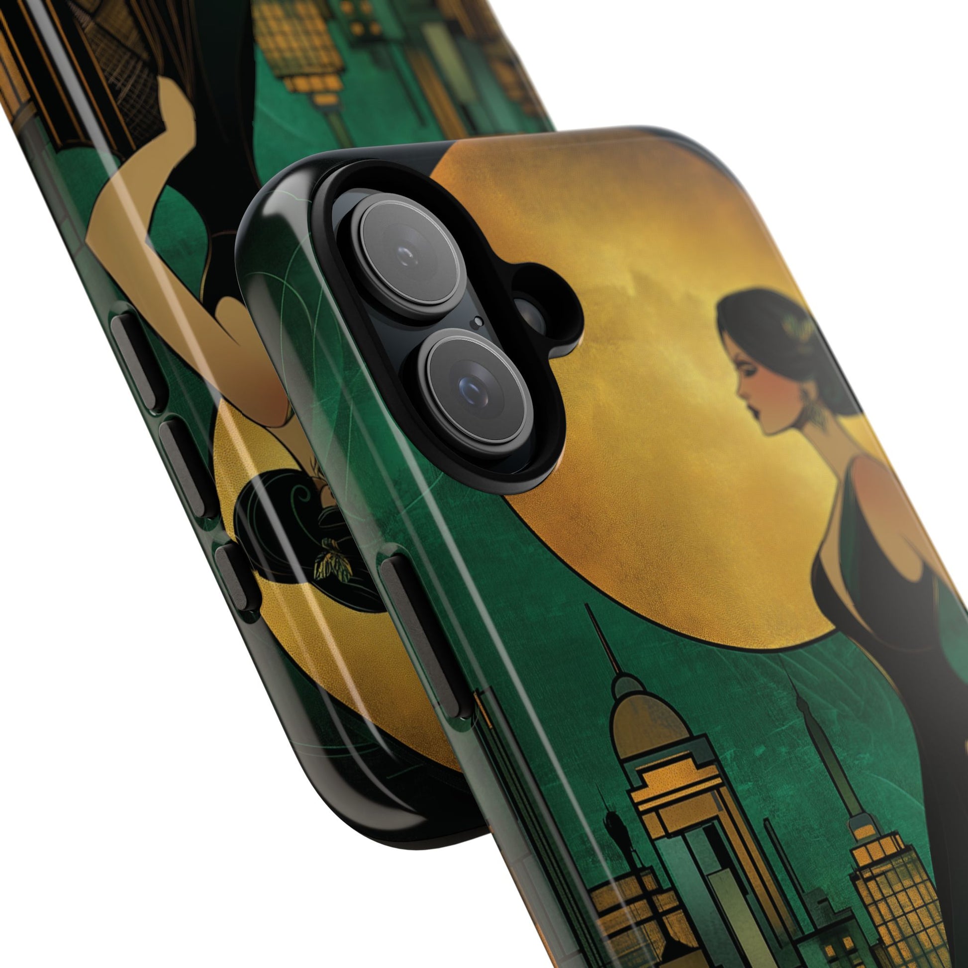 Custom Art Deco Flapper Woman Phone Case 1920s Art Nouveau Design in Emerald & Gold Alphonse Mucha Style Gatsby Style Poster