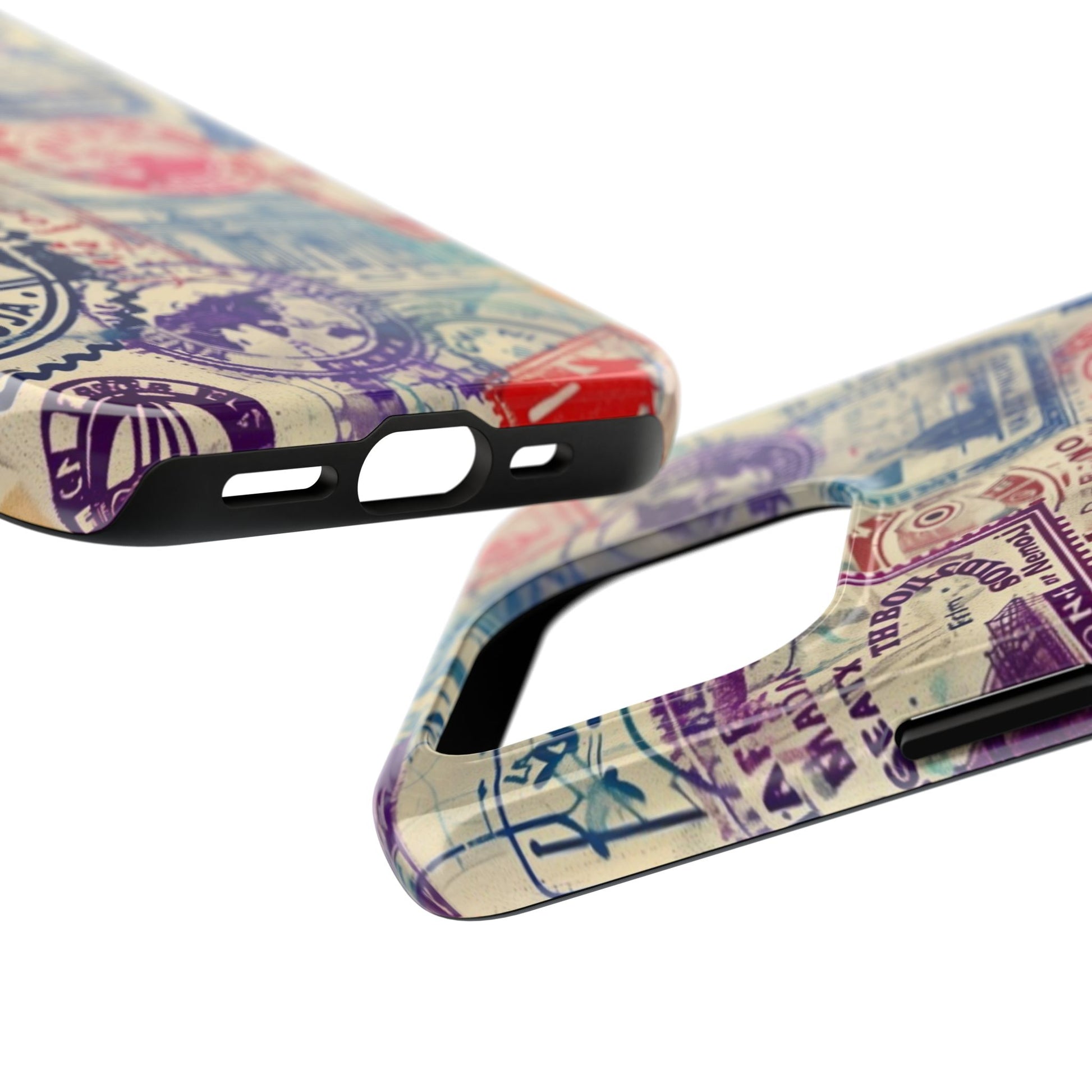Travel Stamps Tough Phone Case - Durable Vintage Travel Stamps Design - Adventure Inspired Phone Case - Protective Case with travel stamps