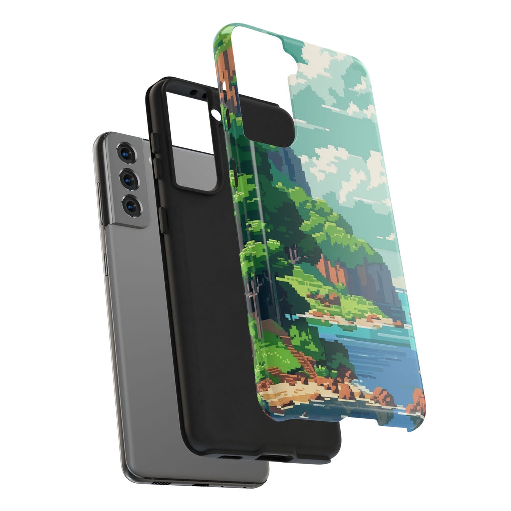 Pixel Art Video Game Landscapes Phone Case, Retro Gaming Pixelated Design, Geeky Gamer Phone Cover, Unique Video Game Art Accessories