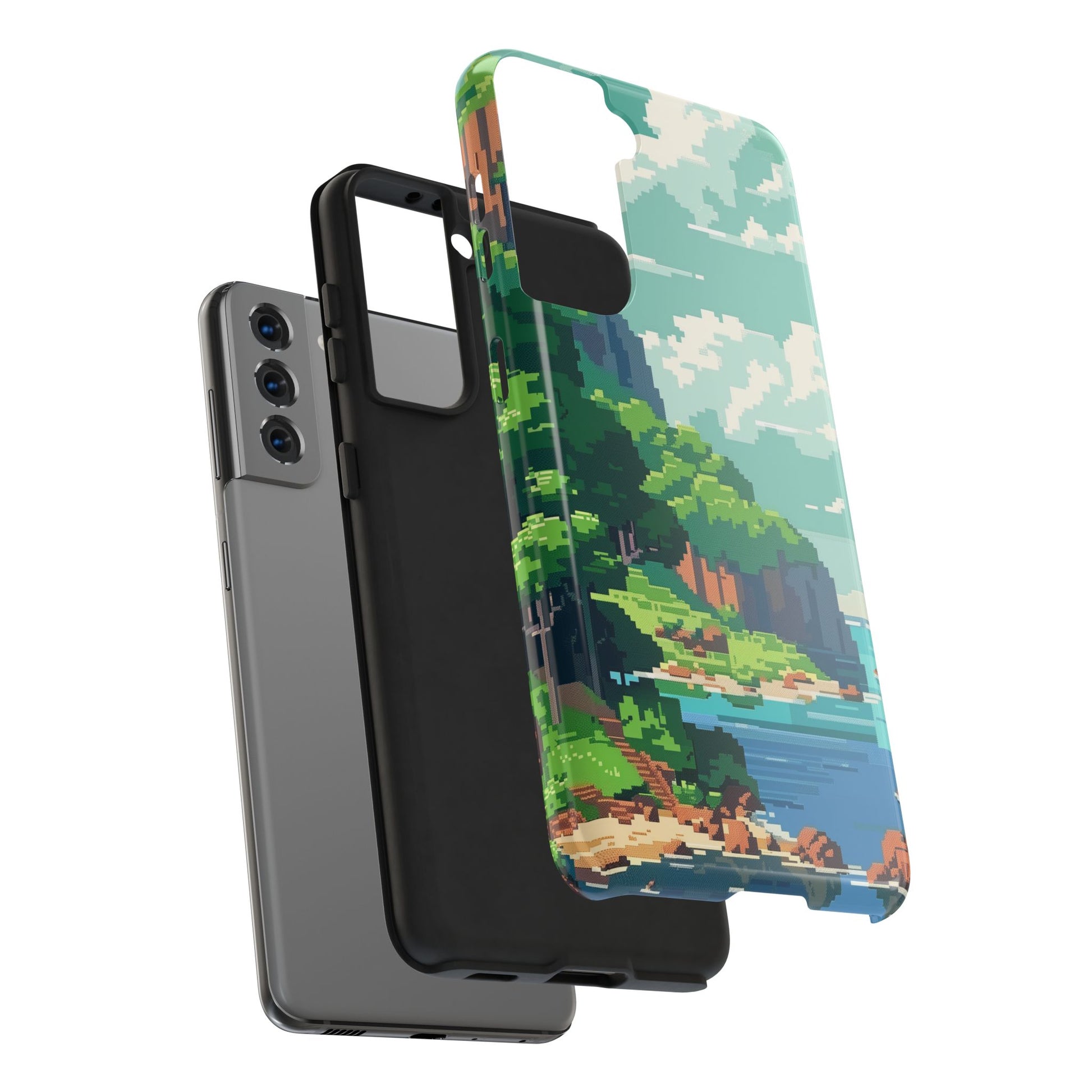 Pixel Art Video Game Landscapes Phone Case, Retro Gaming Pixelated Design, Geeky Gamer Phone Cover, Unique Video Game Art Accessories