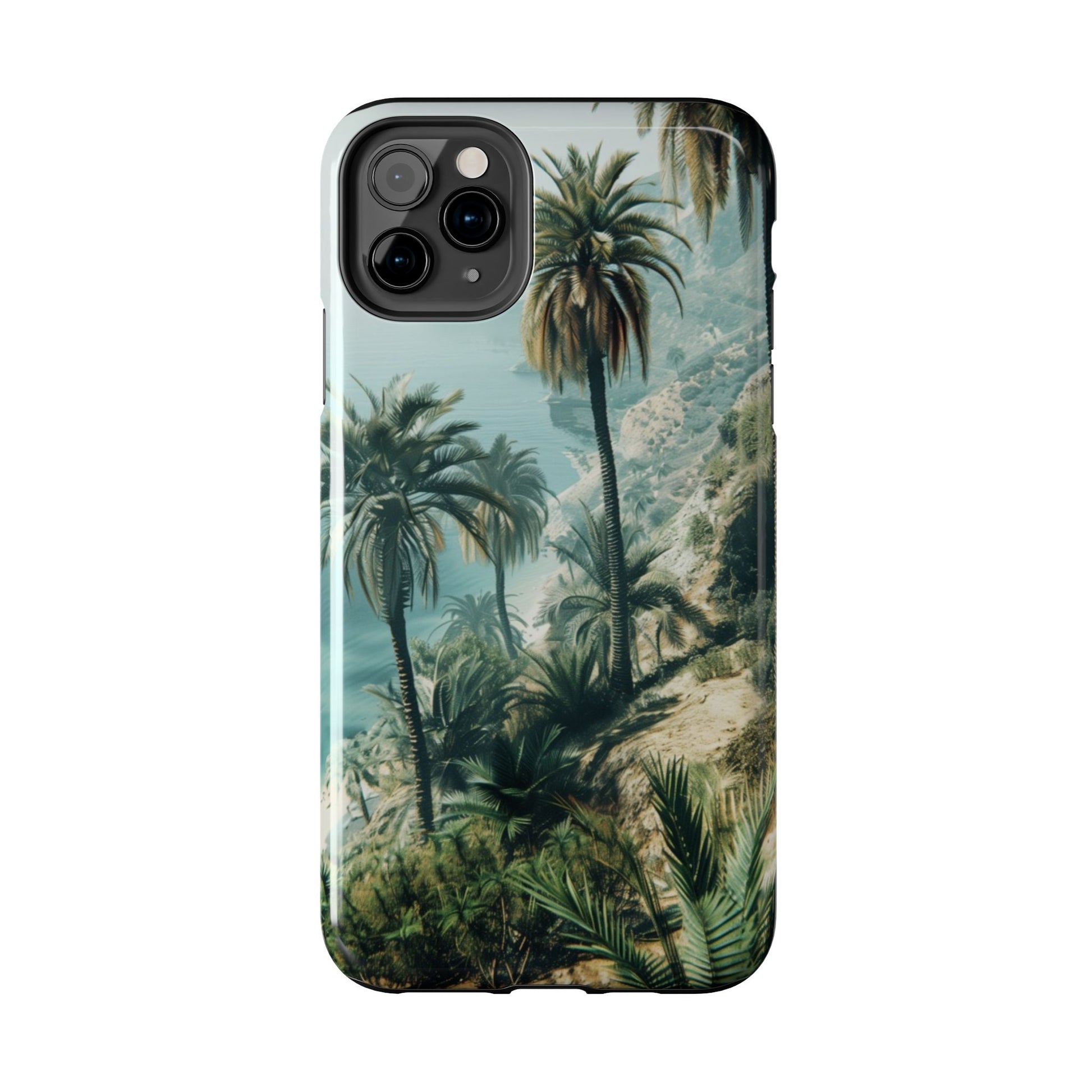 Coastal Breeze: Durable iPhone Case with Ocean View and Palm Trees
