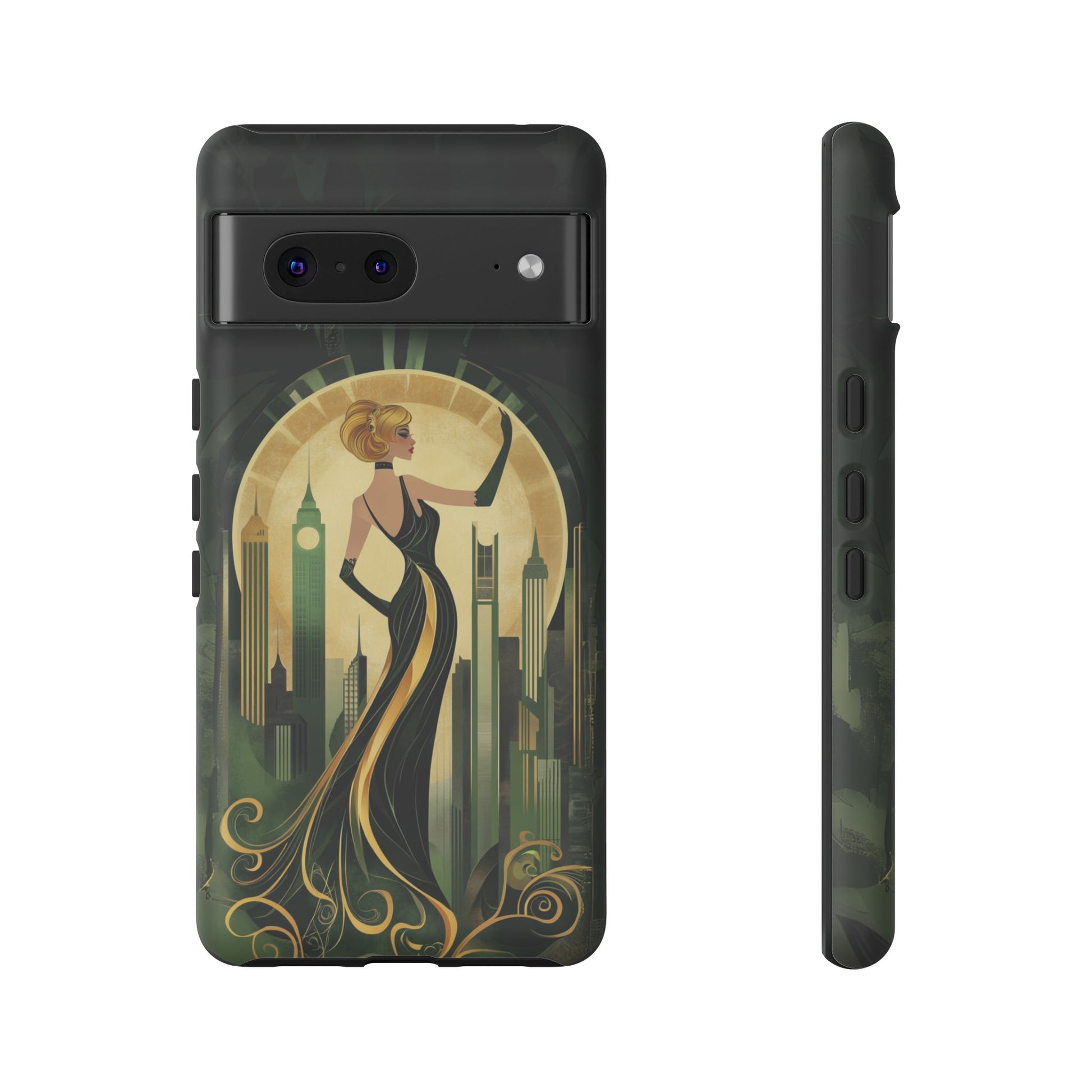 Emerald City Art Deco Flapper Woman Phone Case 1920s Art Nouveau Design in Emerald & Gold Alphonse Mucha Style Gatsby Style Poster