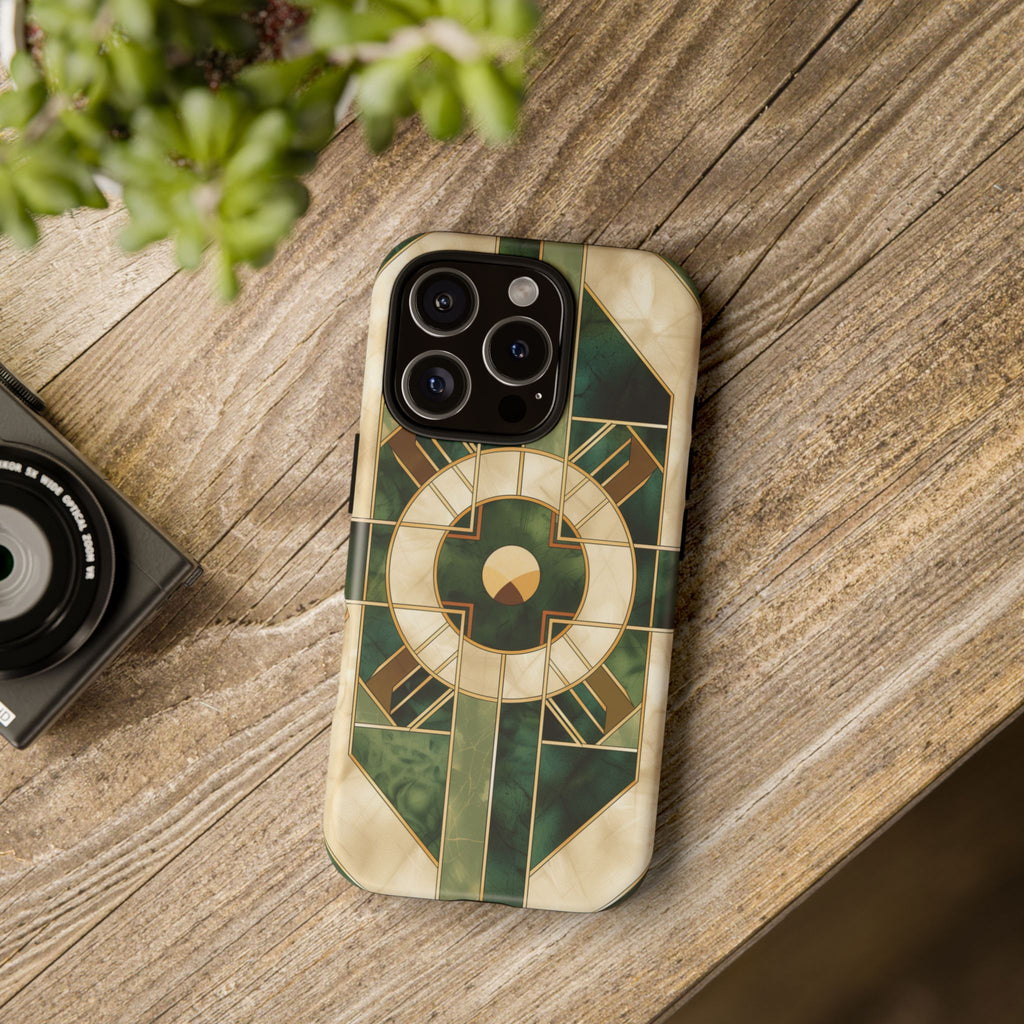 Green Frank Lloyd Wright Inspired Phone Case Geometric Elegance Stained Glass Art Deco Marble Gold 13 14 15 16 iPhone Pro Max Galaxy Pixel
