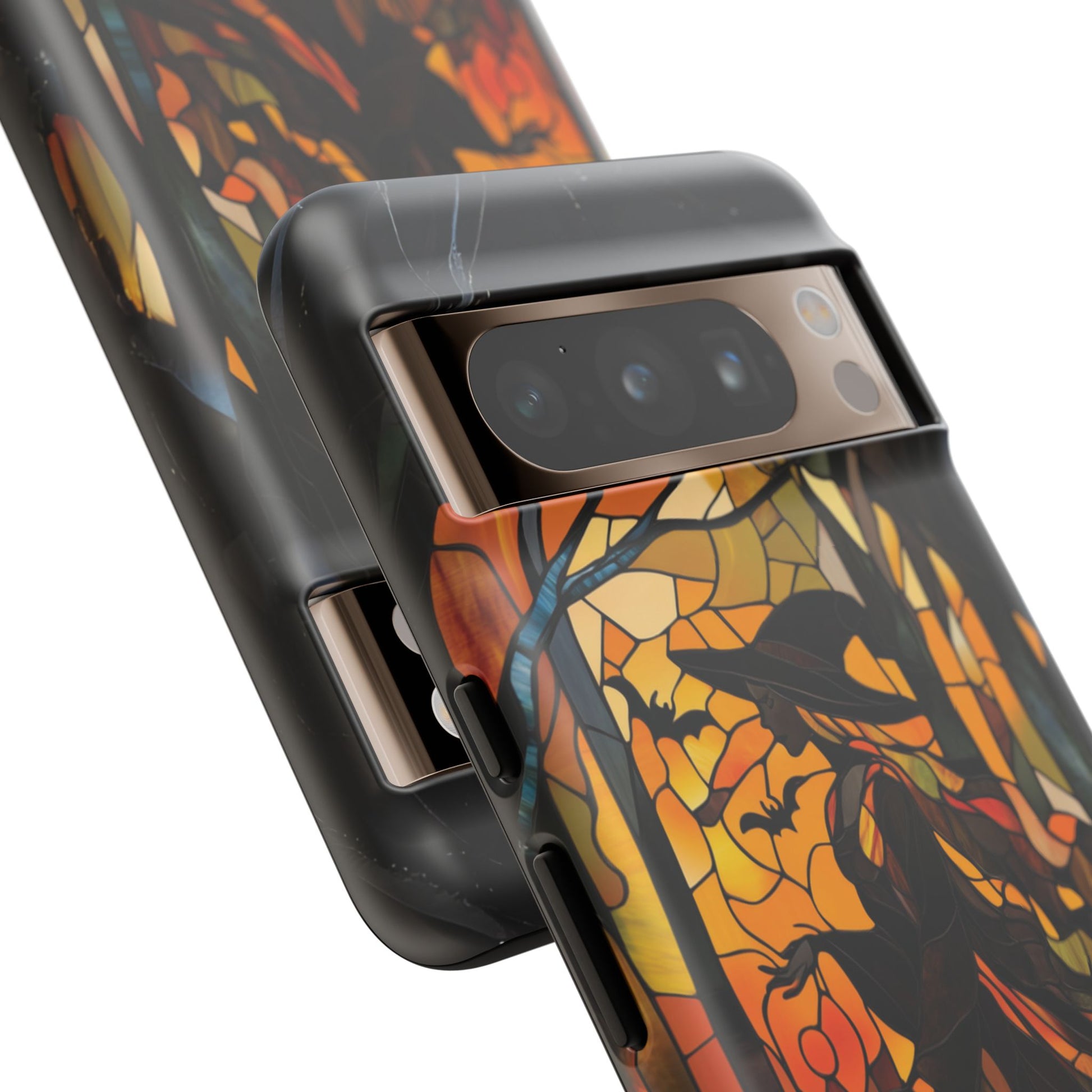 Halloween Witch Stained Glass Effect Dark Academia Spooky Fall Witchy Pumpkin Bats Seasonal Fall Mosaic Case iPhone 13 14 15 16 Pro Max