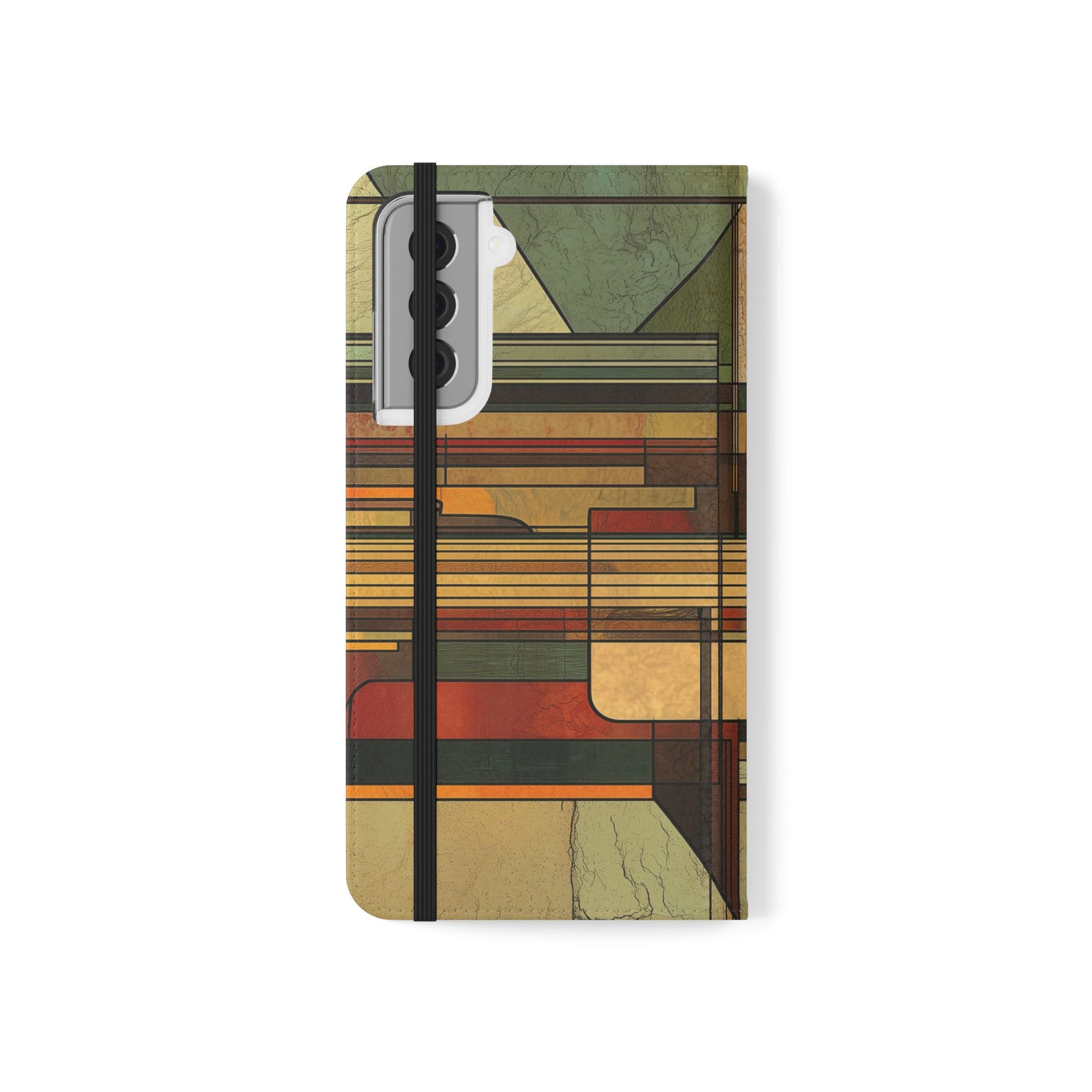 Art Deco Flip Case Prairie Style Stained Glass Inspired by Frank Lloyd Wright, Phone Covers, Colorful Protective Accessories, Unique