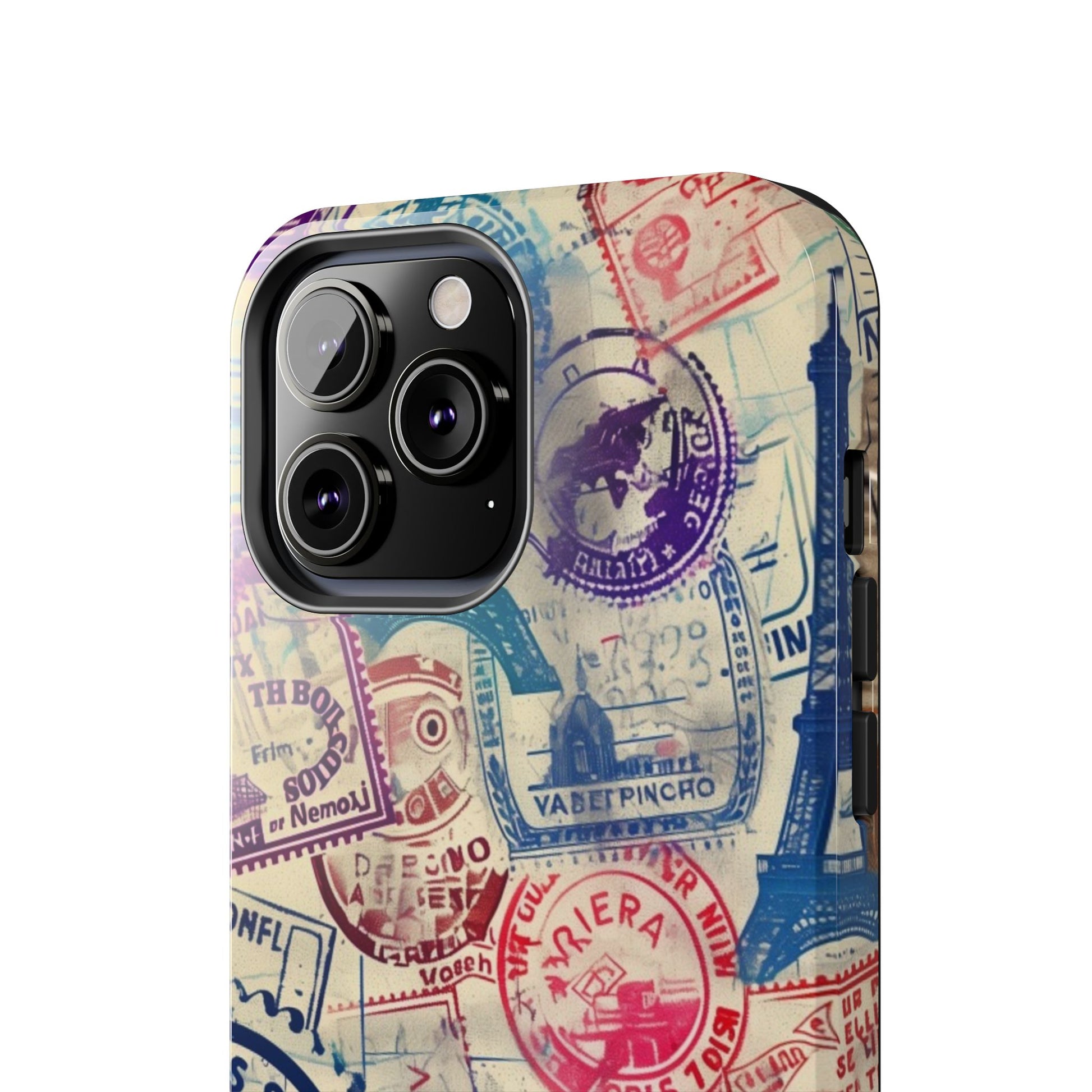 Travel Stamps Tough Phone Case - Durable Vintage Travel Stamps Design - Adventure Inspired Phone Case - Protective Case with travel stamps