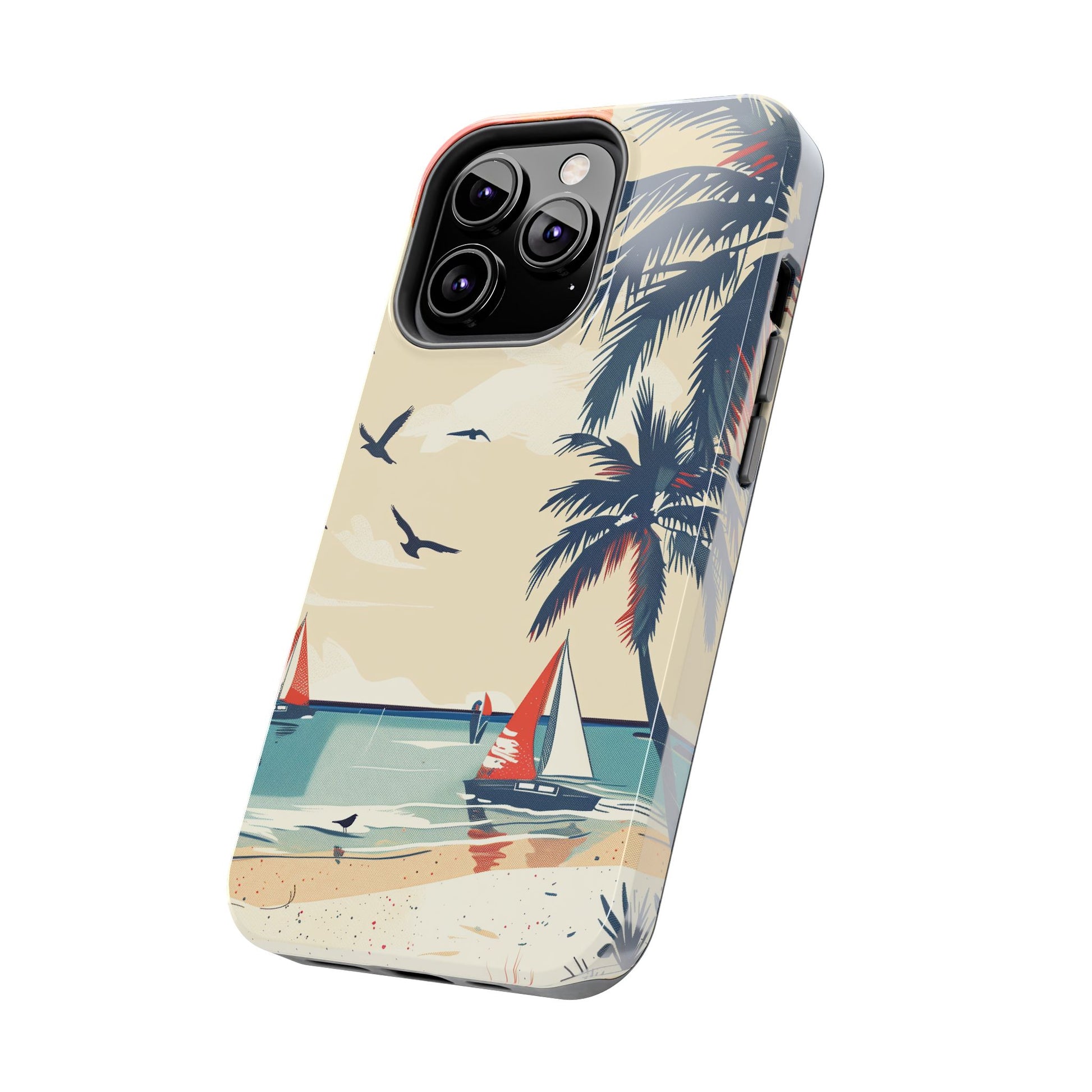 Retro Beach Scene Phone Case, Vintage Tropical Ocean iPhone Case, Summer Beach Phone Cover for iPhone, iphone 15 pro max