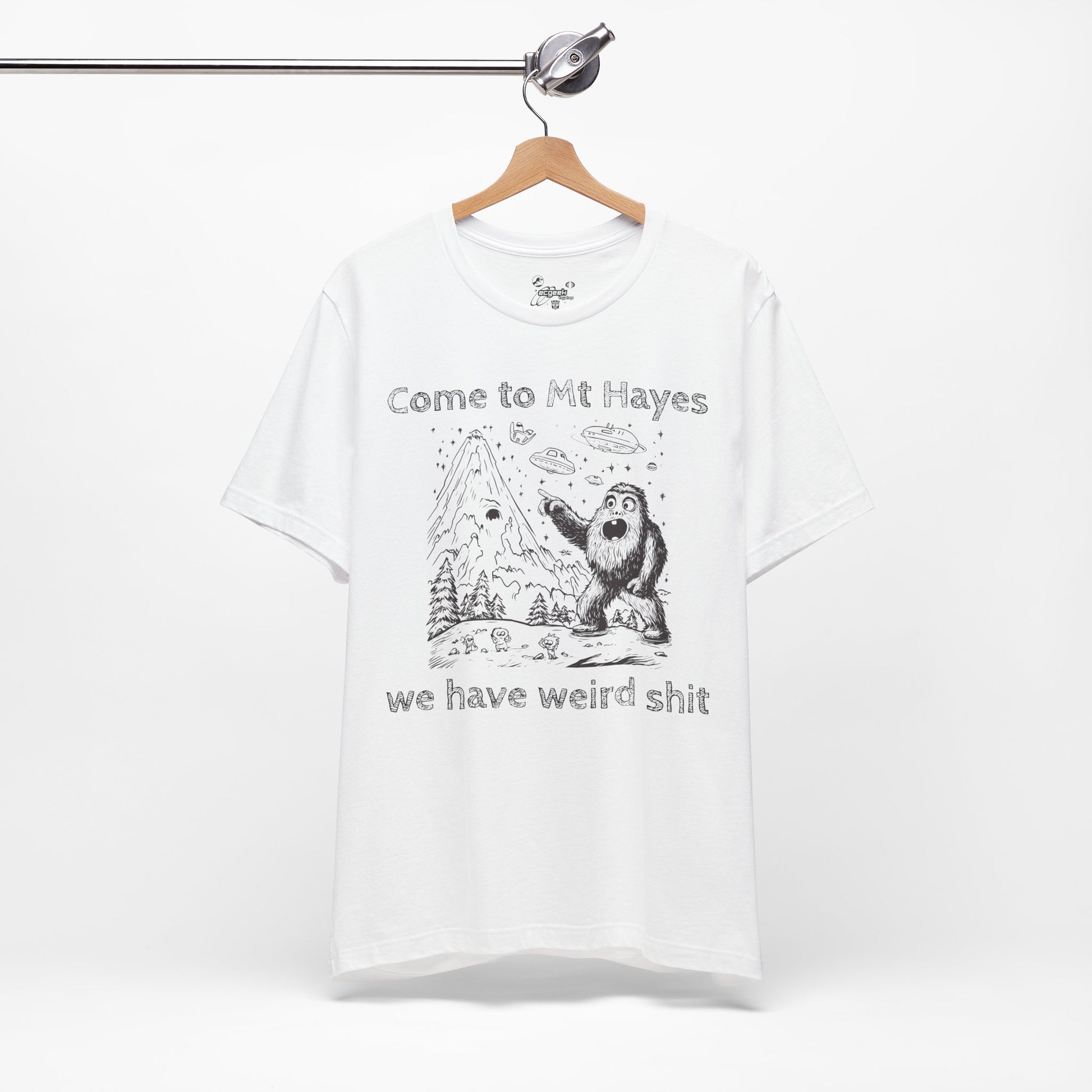 Alien Conspiracy Unisex Tee, Bigfoot Mountain Sketch Shirt, UFO Weird Stuff Tshirt, California Men's Top, Space Extraterrestrial Shirt