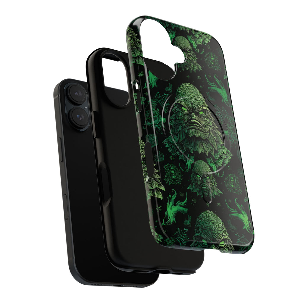 Halloween Lagoon Creature Black and Green Iphone Wireless Charging Case