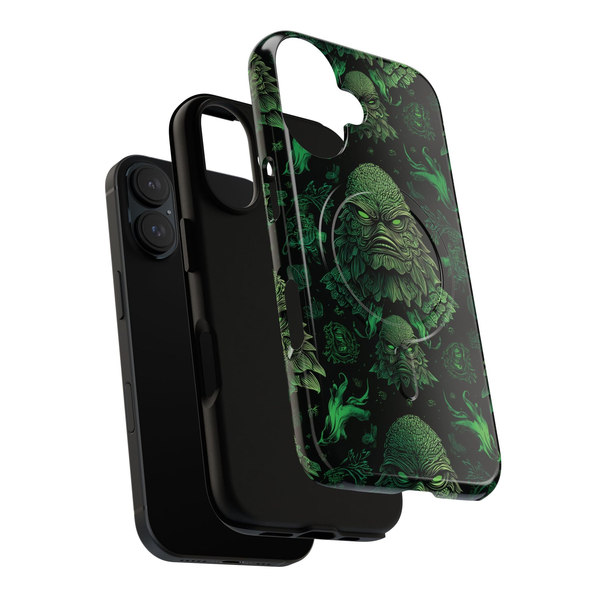 Halloween Lagoon Creature Black and Green Iphone Wireless Charging Case