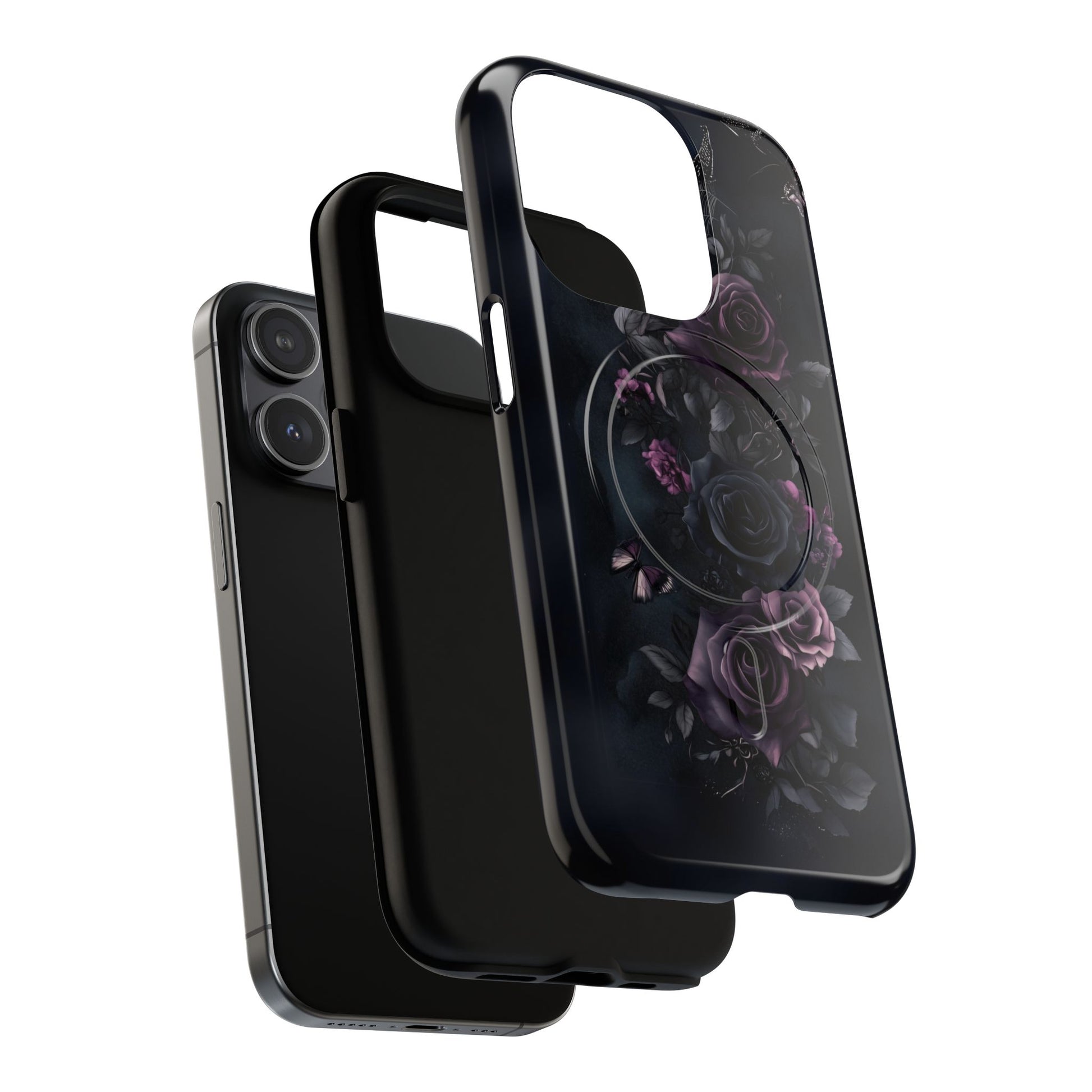 Magsafe Gothic Floral Phone Case Dark Academia Black Roses Spider Webs Butterflies Witchcraft Night Sky iPhone 14 15 Pro Max