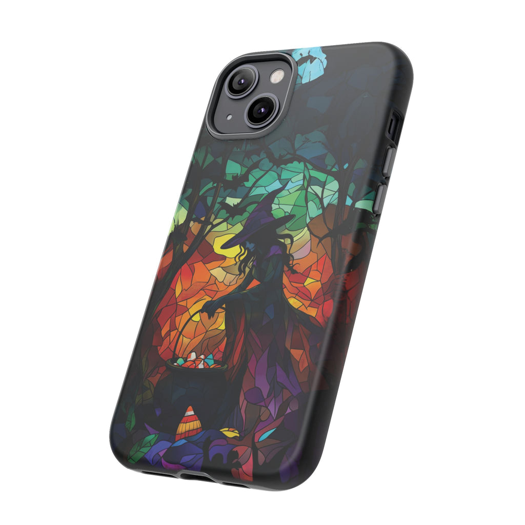 Halloween Witch Stained Glass Dark Academia Spooky Fall Witchy Pumpkin Bats Seasonal Fall Mosaic Case iPhone 13 14 15 16 Pro Max