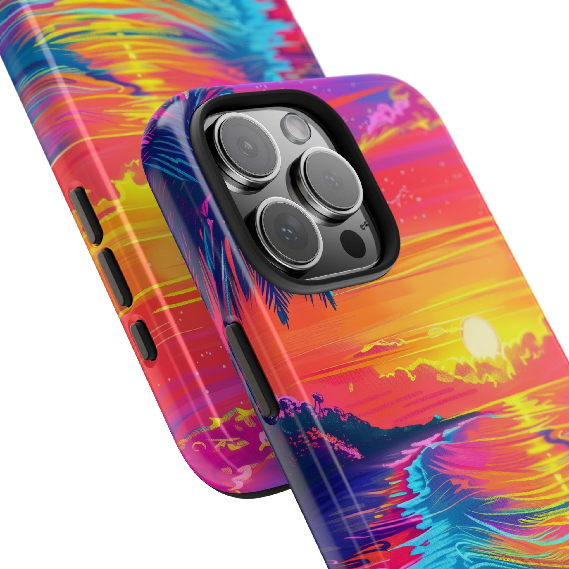 Tough Beach Sunrise Phone Case - Durable Case Lisa Frank Inspired Beach Art - Vibrant Beach Design - Colorful Phone Case for Beach Lovers