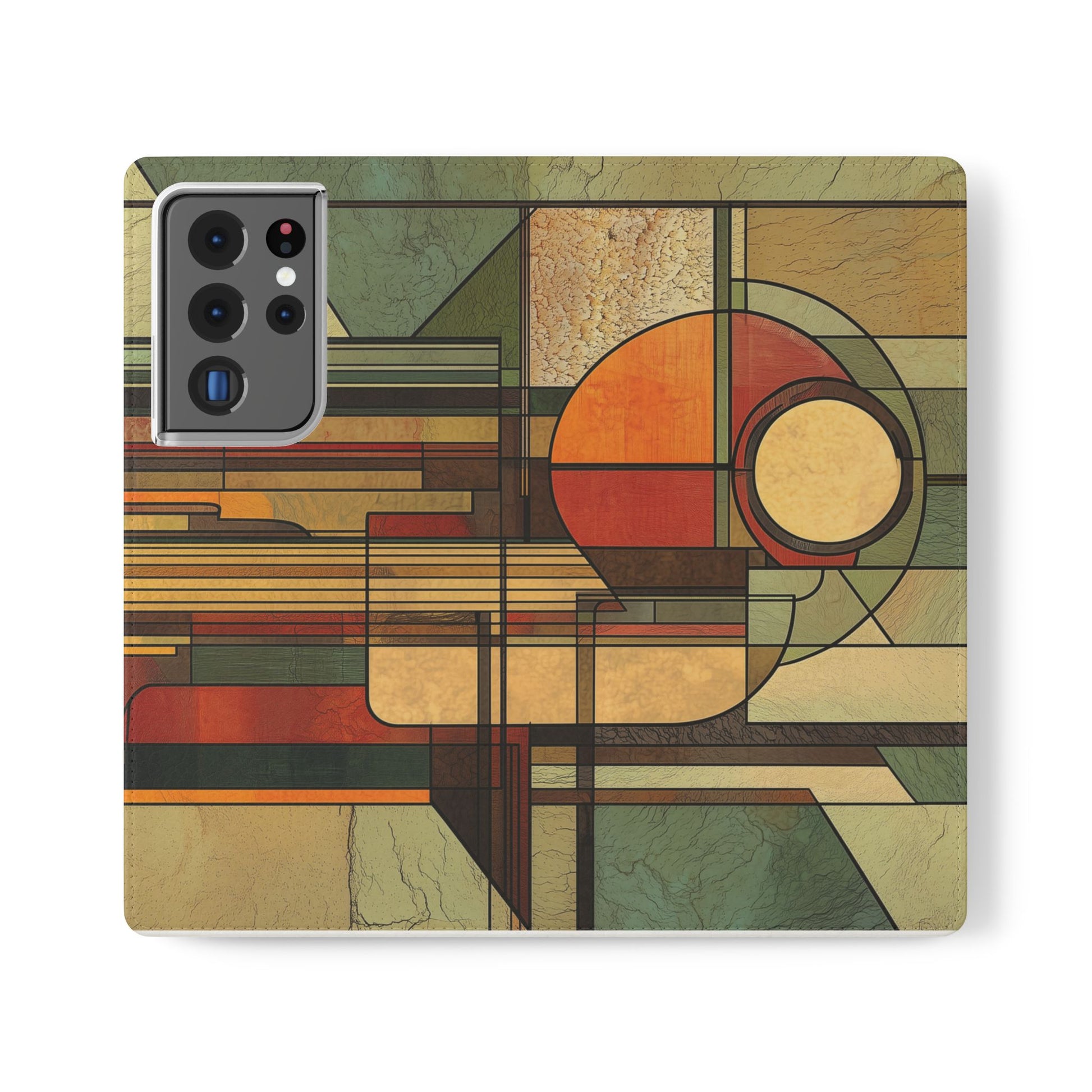Art Deco Flip Case Prairie Style Stained Glass Inspired by Frank Lloyd Wright, Phone Covers, Colorful Protective Accessories, Unique