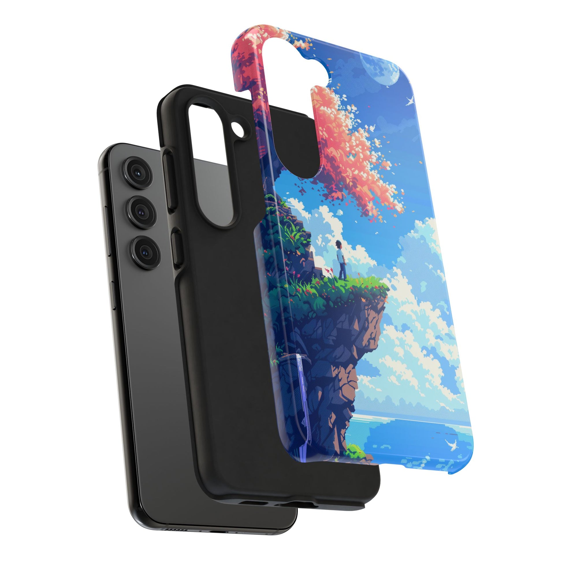 Pixel Art Video Game Landscapes Phone Case, Retro Gaming Pixelated Design, Geeky Gamer Phone Cover, Unique Video Game Art Accessories