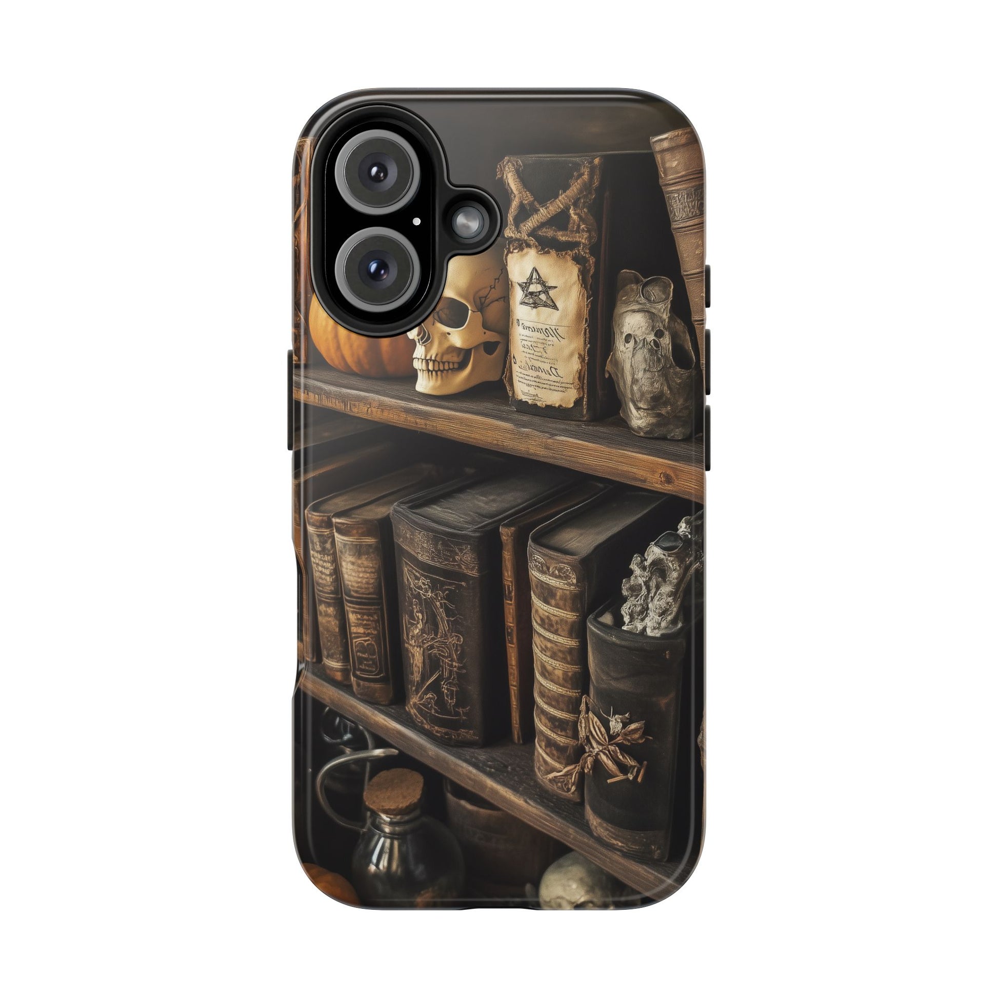 Apothecary Dark Academia Bookcase Goth Skulls floral Black Halloween Pumpkins Samsung Galaxy Apple iPhone 15 Pro Max Case  S24 S23 C