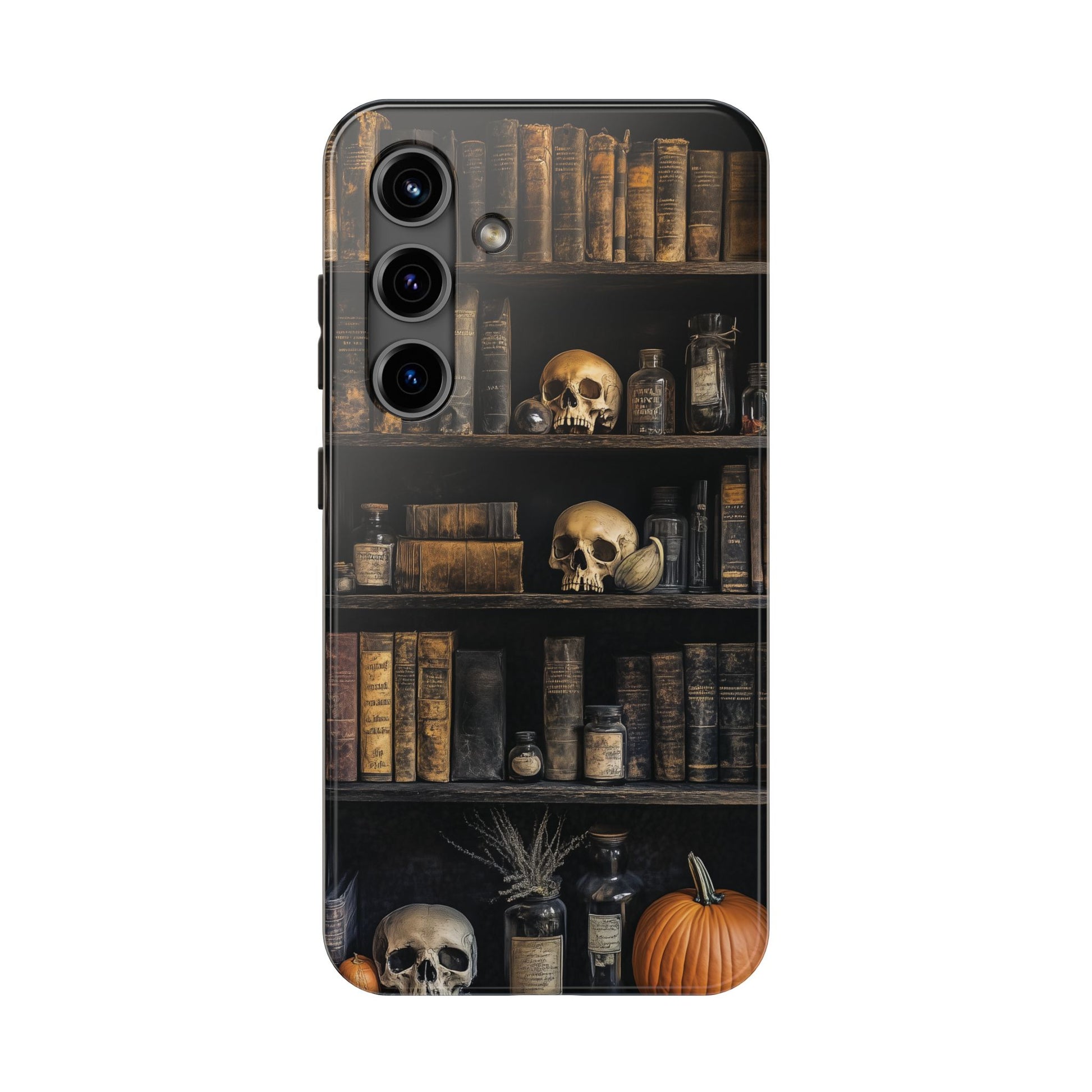 Goth Gothic Apothecary Bookcase Skulls Dark Academia floral Black Halloween Pumpkins Samsung Galaxy Apple iPhone 15 Pro Max Case  S24 S23 D
