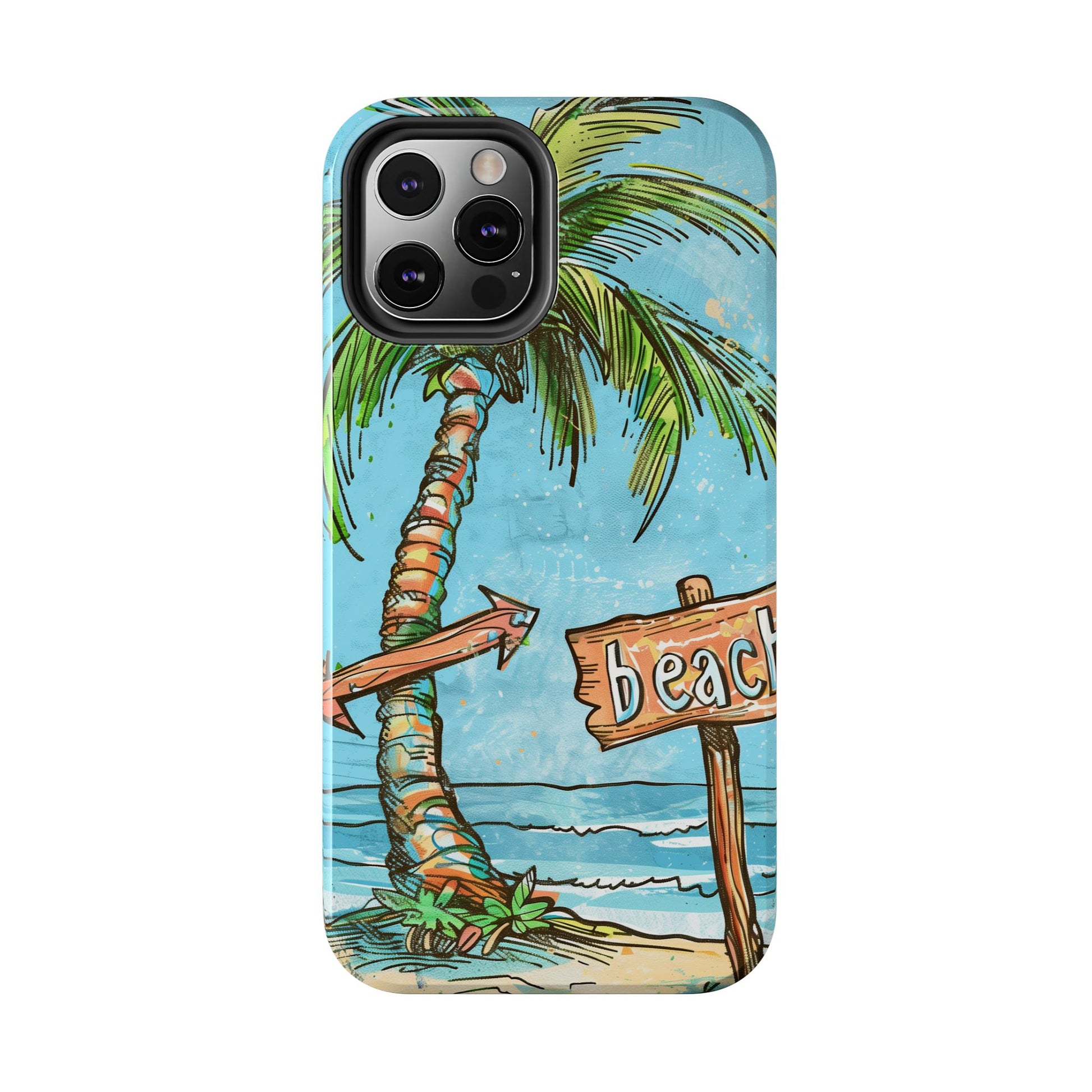 Durable Phone Case with Beach Scene and Palm Tree - Tropical Paradise Protective Cover
